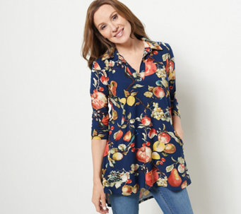 Attitudes by Renee Como Jersey Printed Collared Tunic
