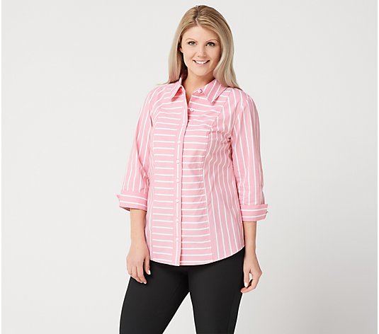 Denim & Co. Stripe Stretch Poplin 3/4-Sleeve Shirt