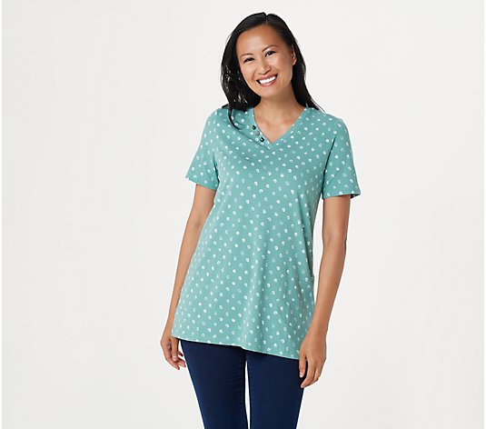 Denim & Co. Petite Printed Jeresey V-Neck Tunic with Pockets