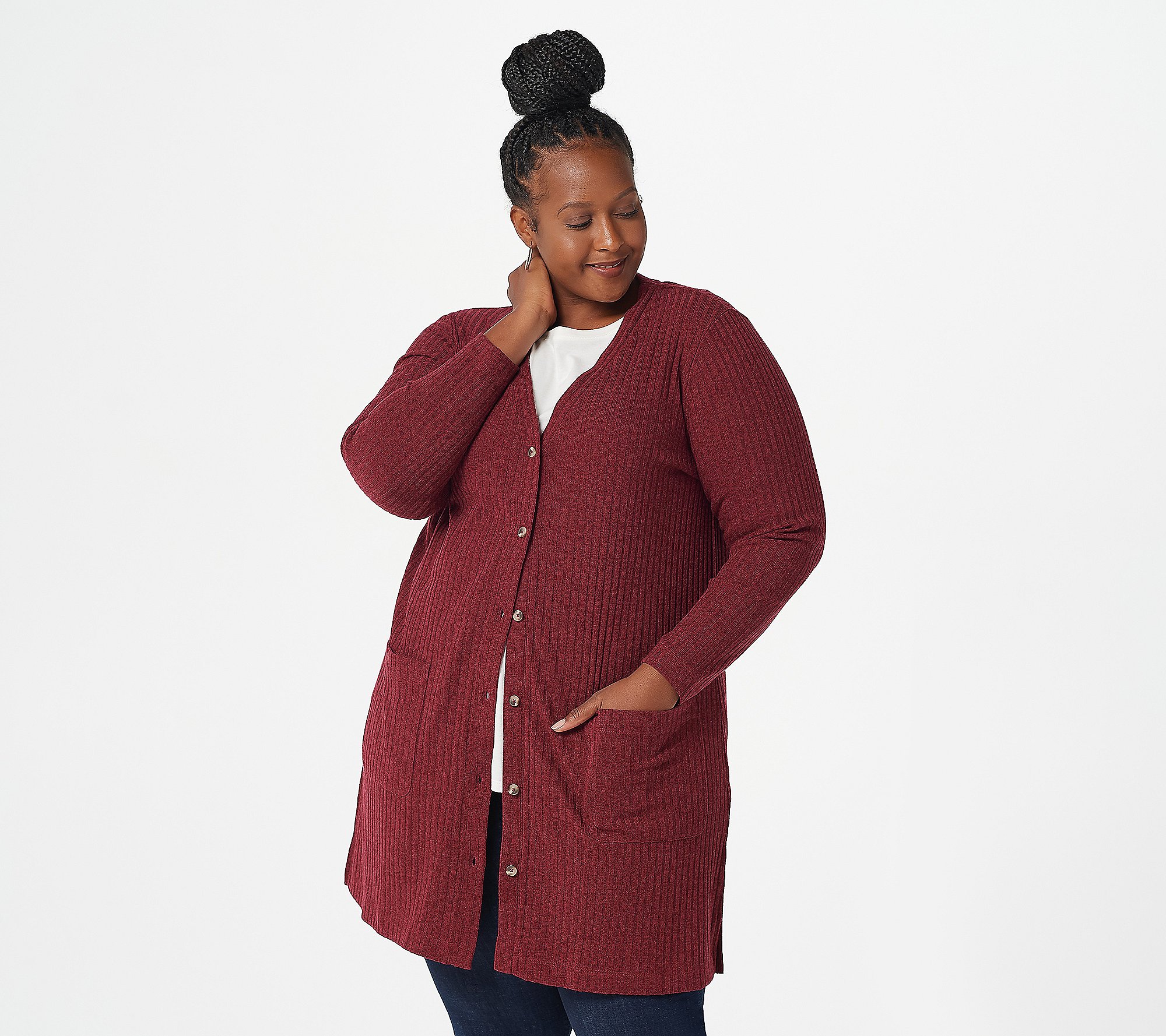 Isaac Mizrahi Live! Ribbed Button Down Front Knit Duster Cardigan - QVC