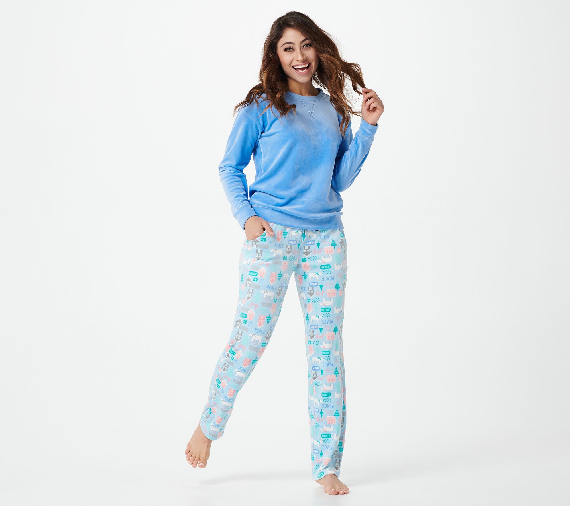 Breezies Long Sleeve Notch Neck Popover with Pant
