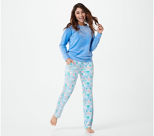 MUK LUKS Regular Length Silky Velour Novelty Pajama Set