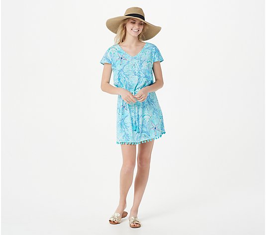 "As Is" Belle Beach by Kim Gravel Seashell Print Tie Front Cover-Up