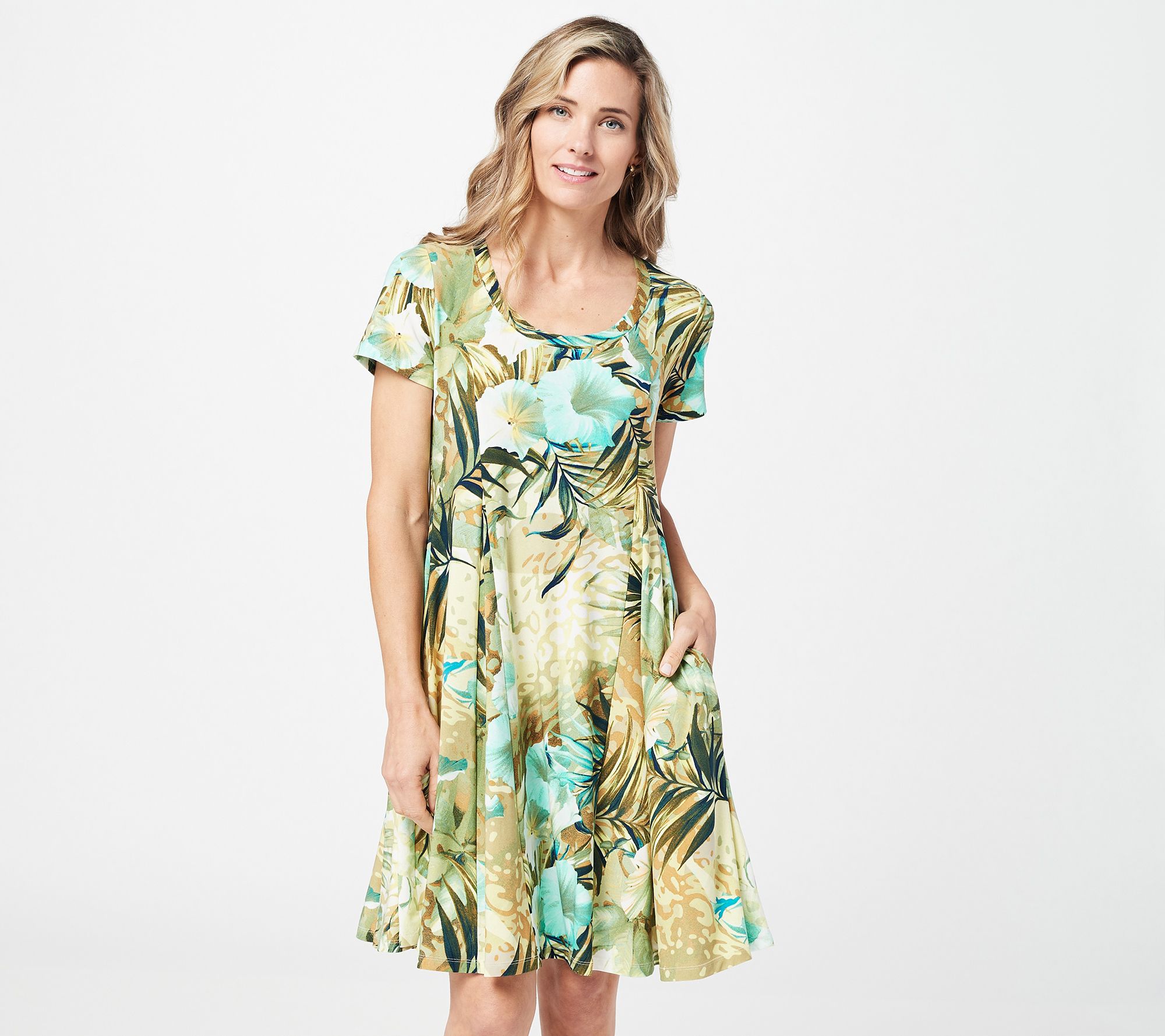Attitudes by Renee Como Jersey Paradise Print Godet Dress