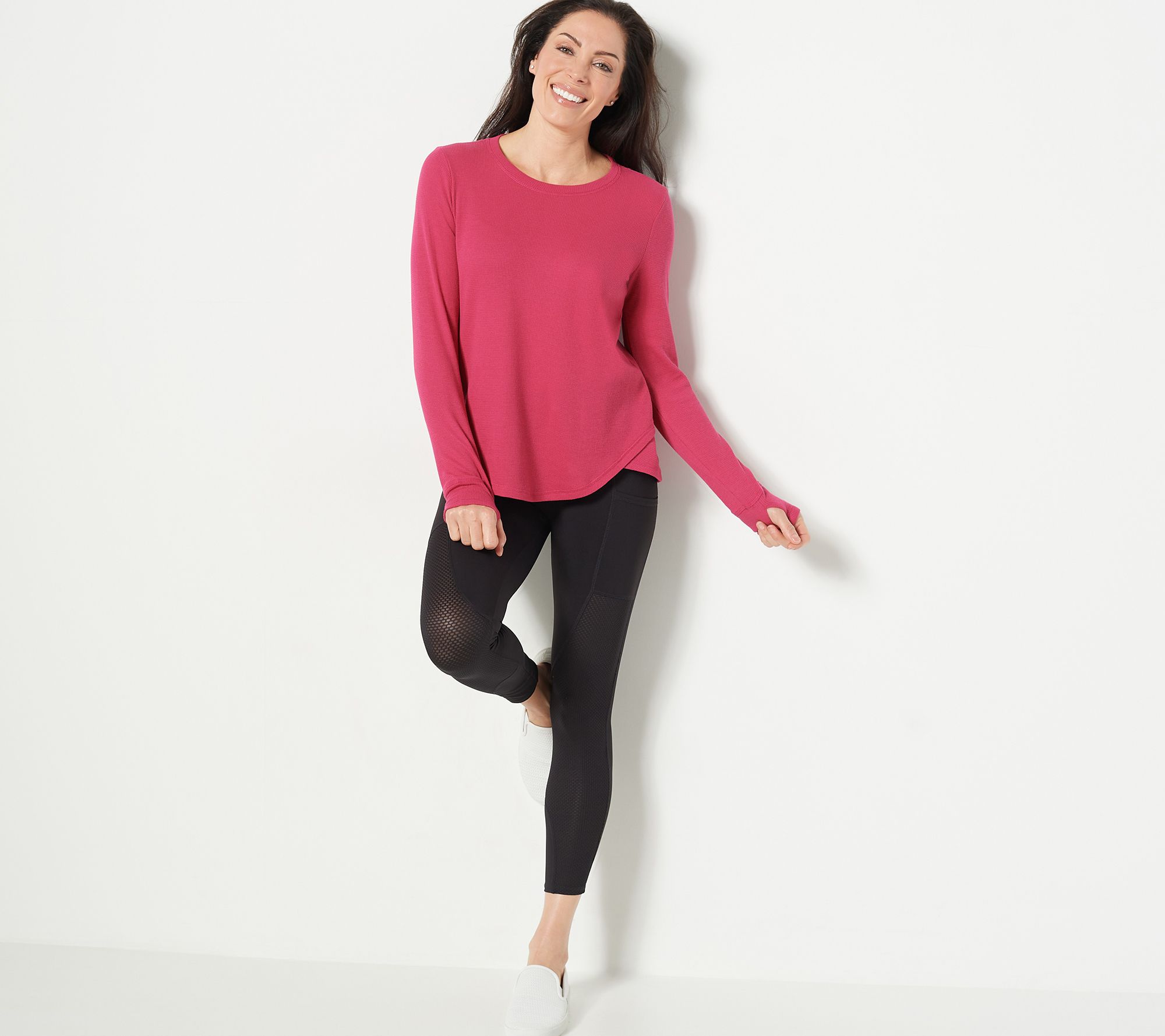 Susan Graver SG Sport Thermal Knit Top with Thumbhole Detail - QVC