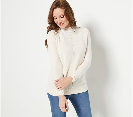 Denim & Co. Mock Neck Sweater Top with Raglan Long-Sleeve