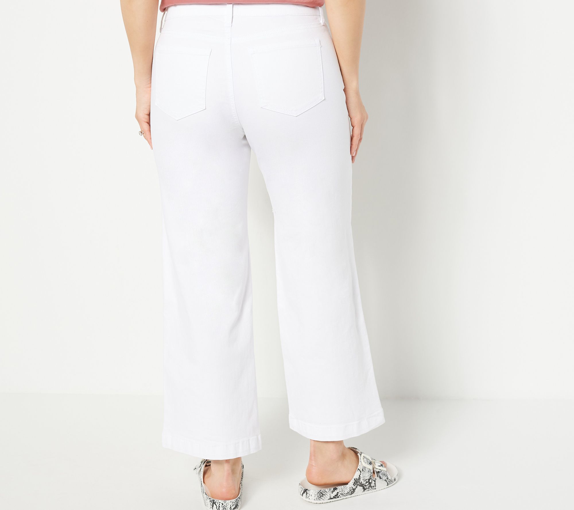 NYDJ Teresa Wide-Leg Ankle Jeans w/ Contoured Seams - Optic White - QVC.com