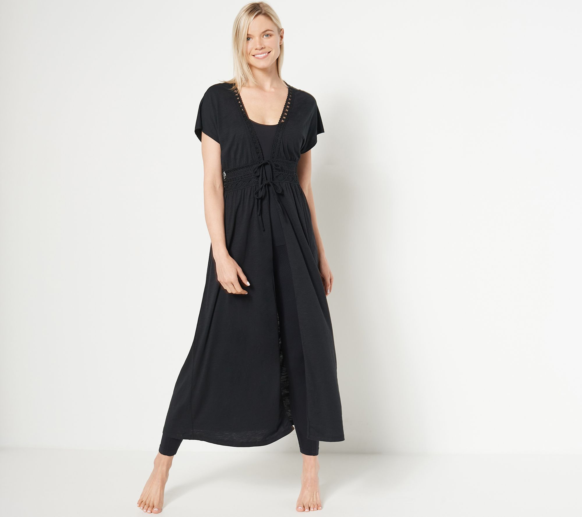 "As Is" Belle Beach by Kim Gravel Regular Slub Knit Tie Front Cover Up