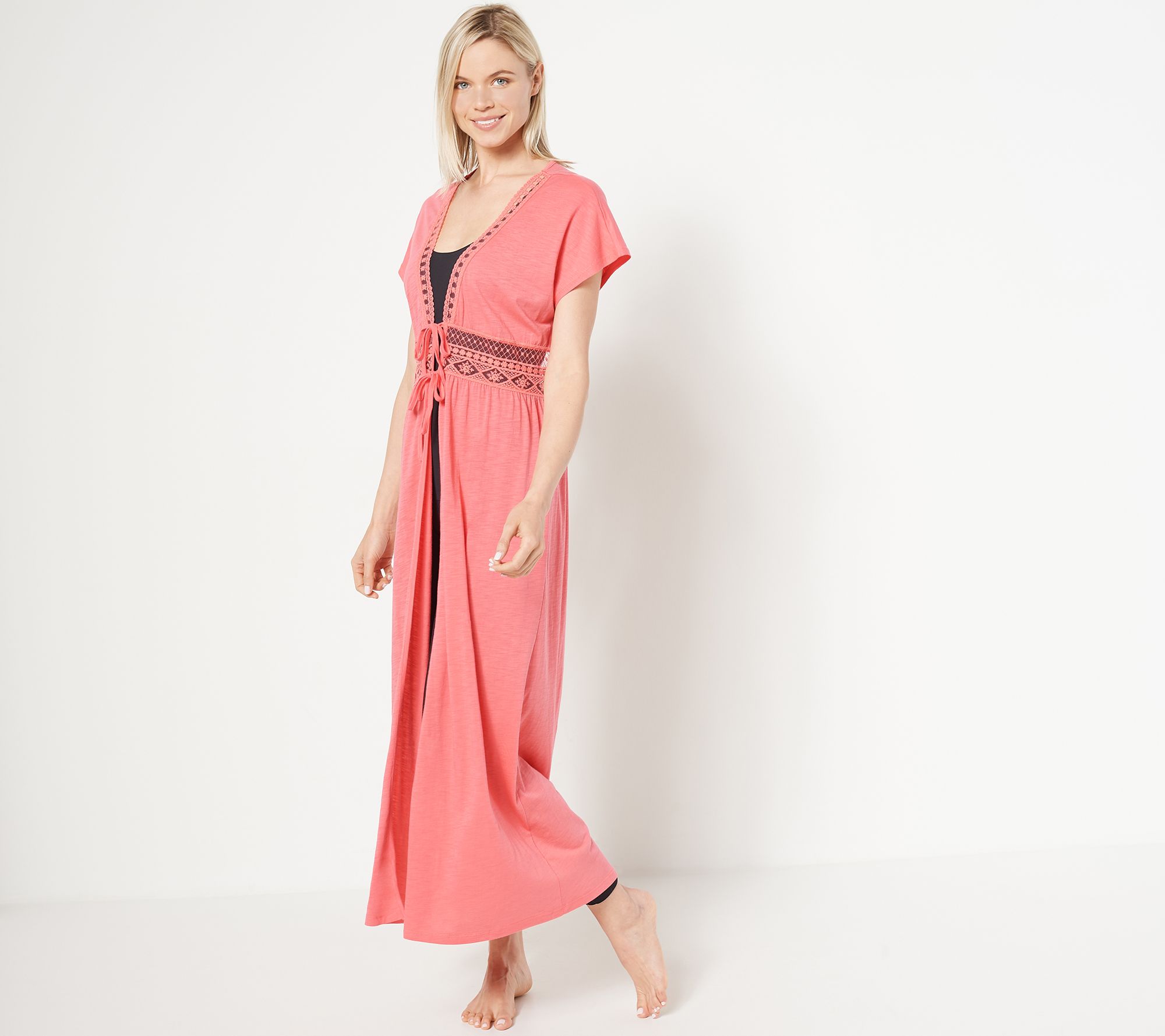 "As Is" Belle Beach by Kim Gravel Regular Slub Knit Tie Front Cover Up