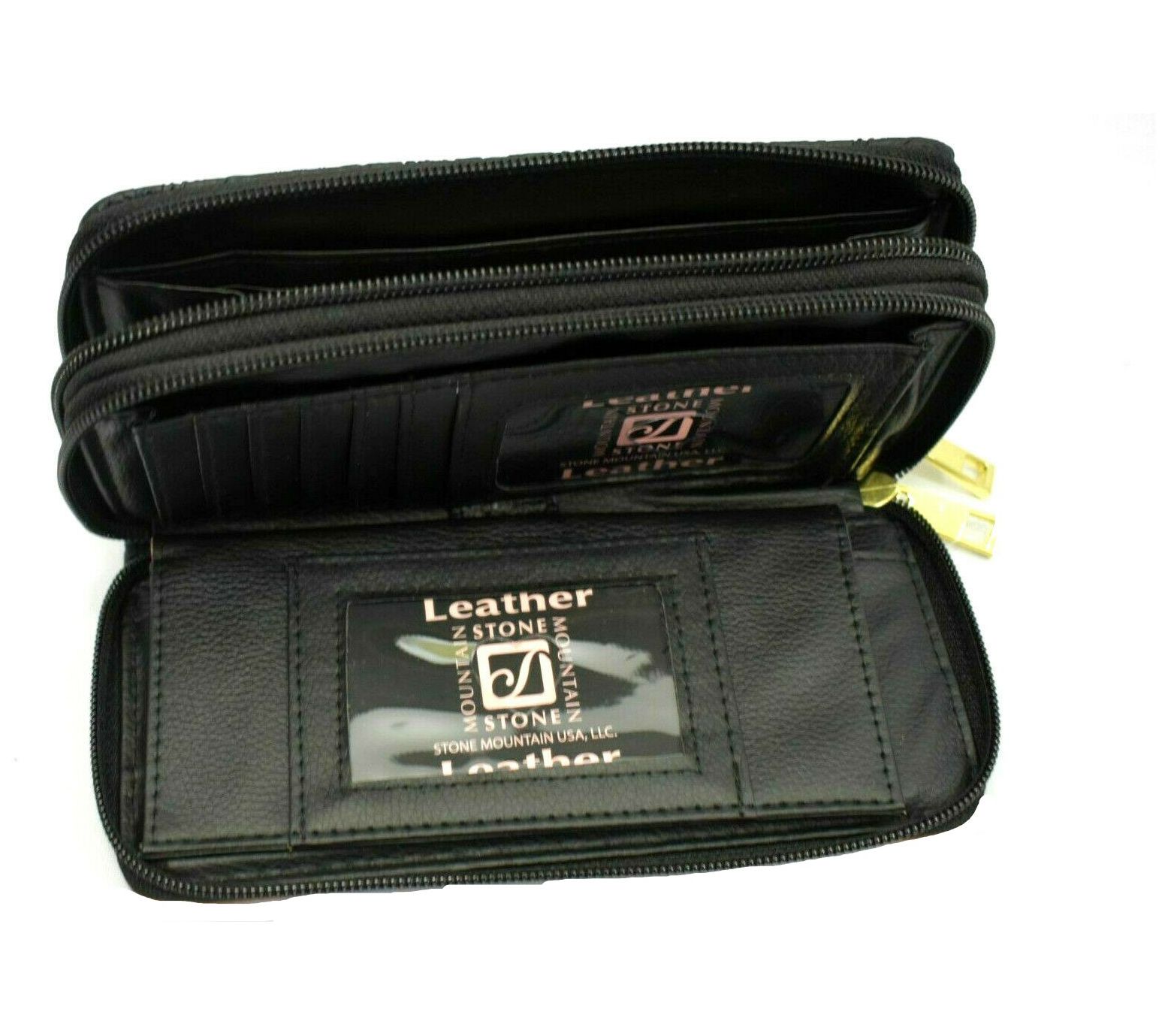 Stone Mountain Leather Embossed Paisley Large Zip WalletBlack