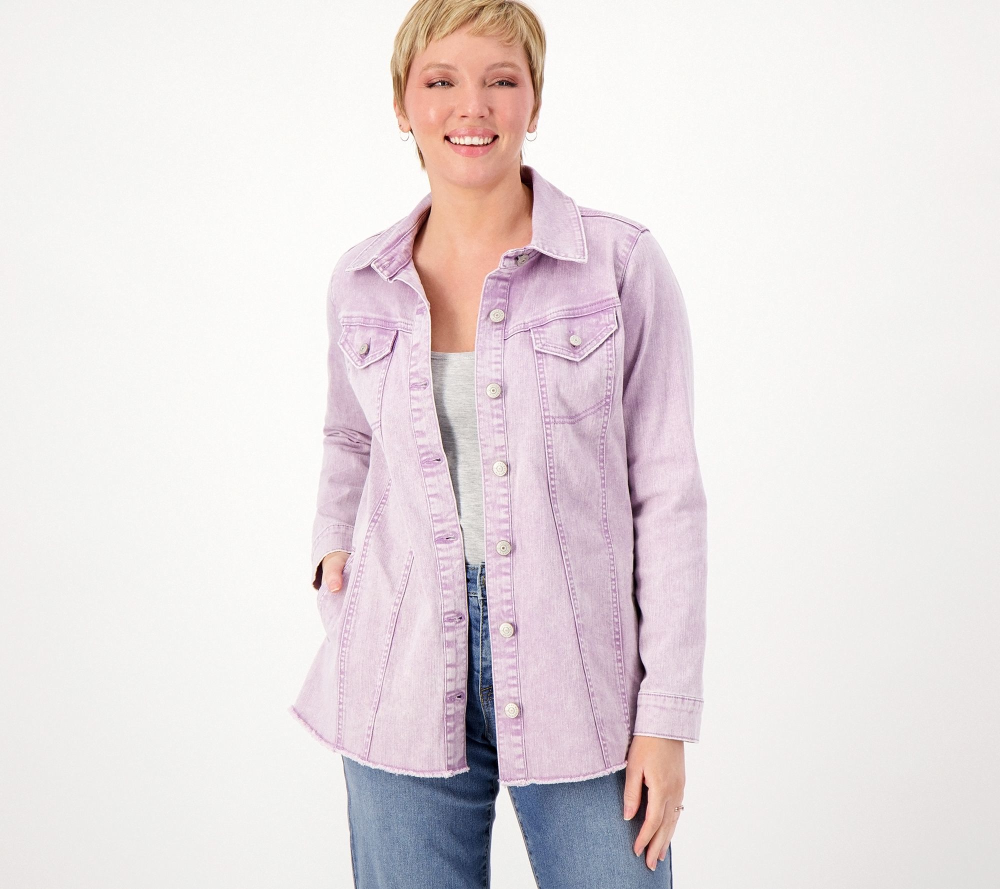 Distressed purple Denim Jacket with patches