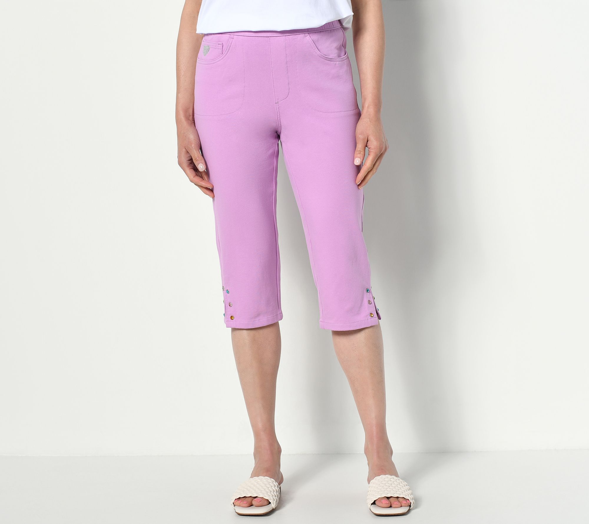 "As Is" Quacker Factory DreamJeannes Capri Pants w/ Rhinestones