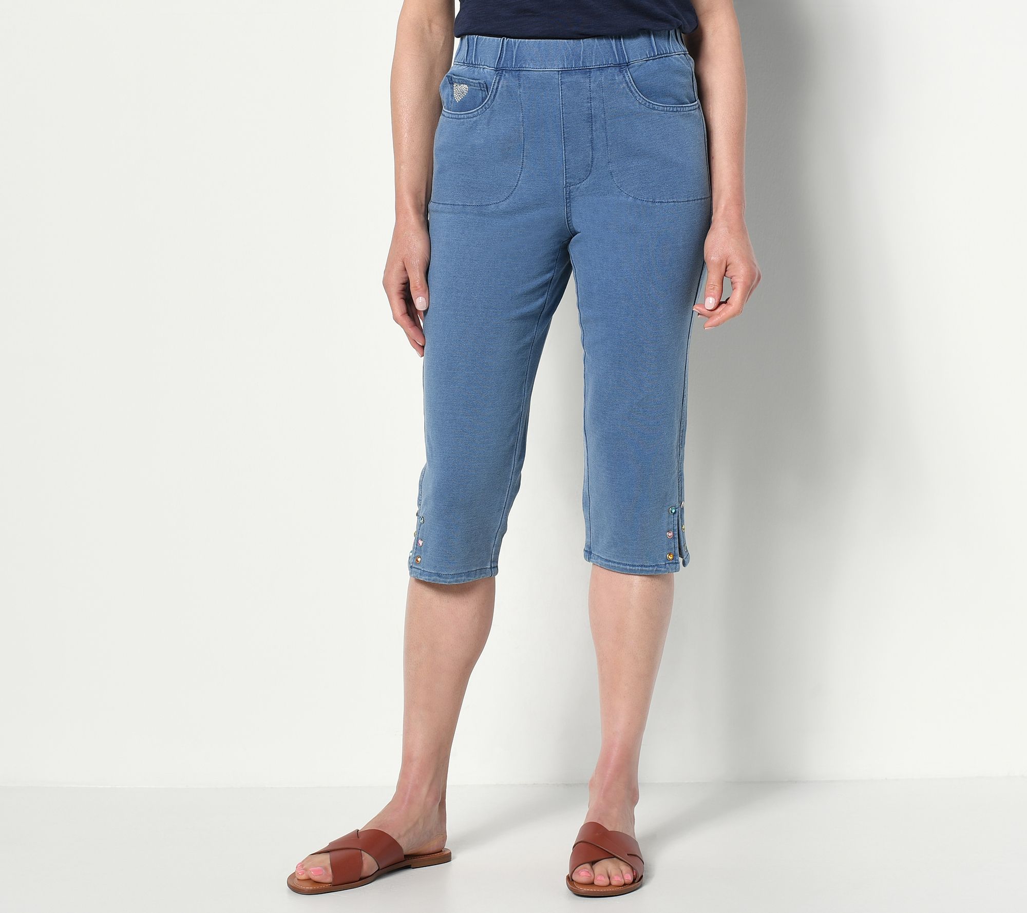 "As Is" Quacker Factory DreamJeannes Capri Pants w/ Rhinestones