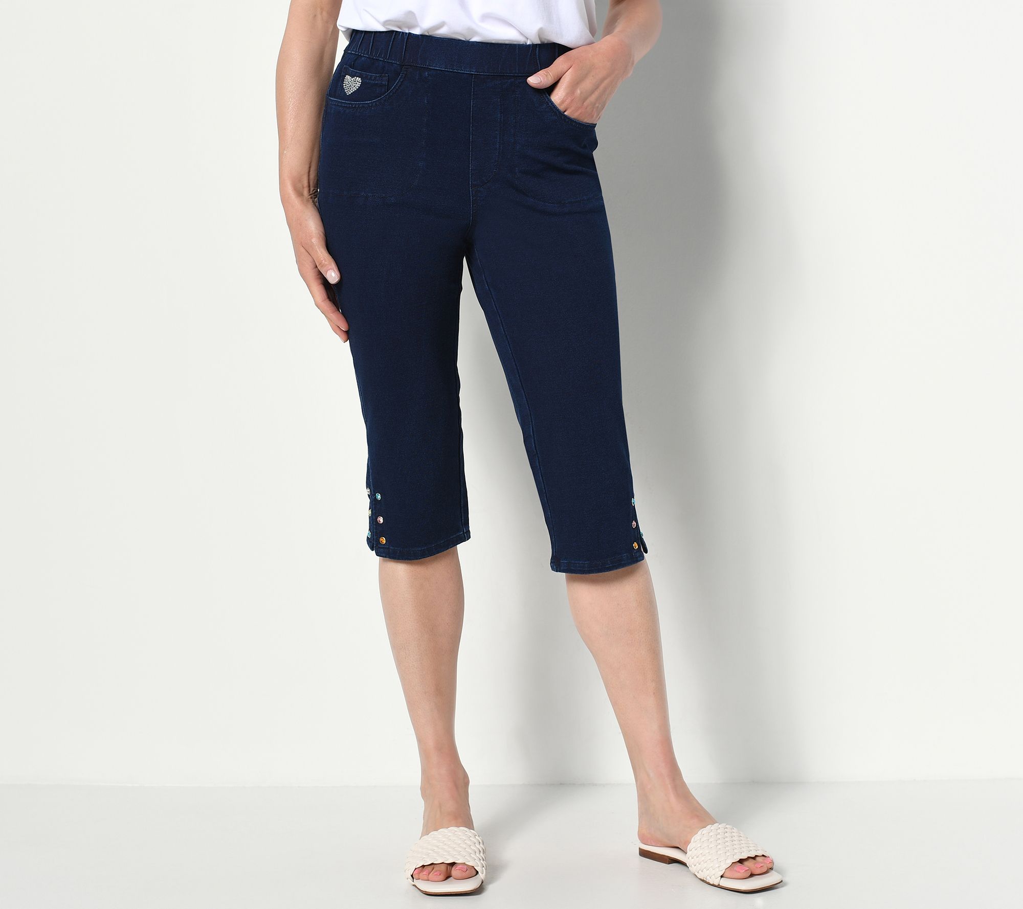 "As Is" Quacker Factory DreamJeannes Capri Pants w/ Rhinestones