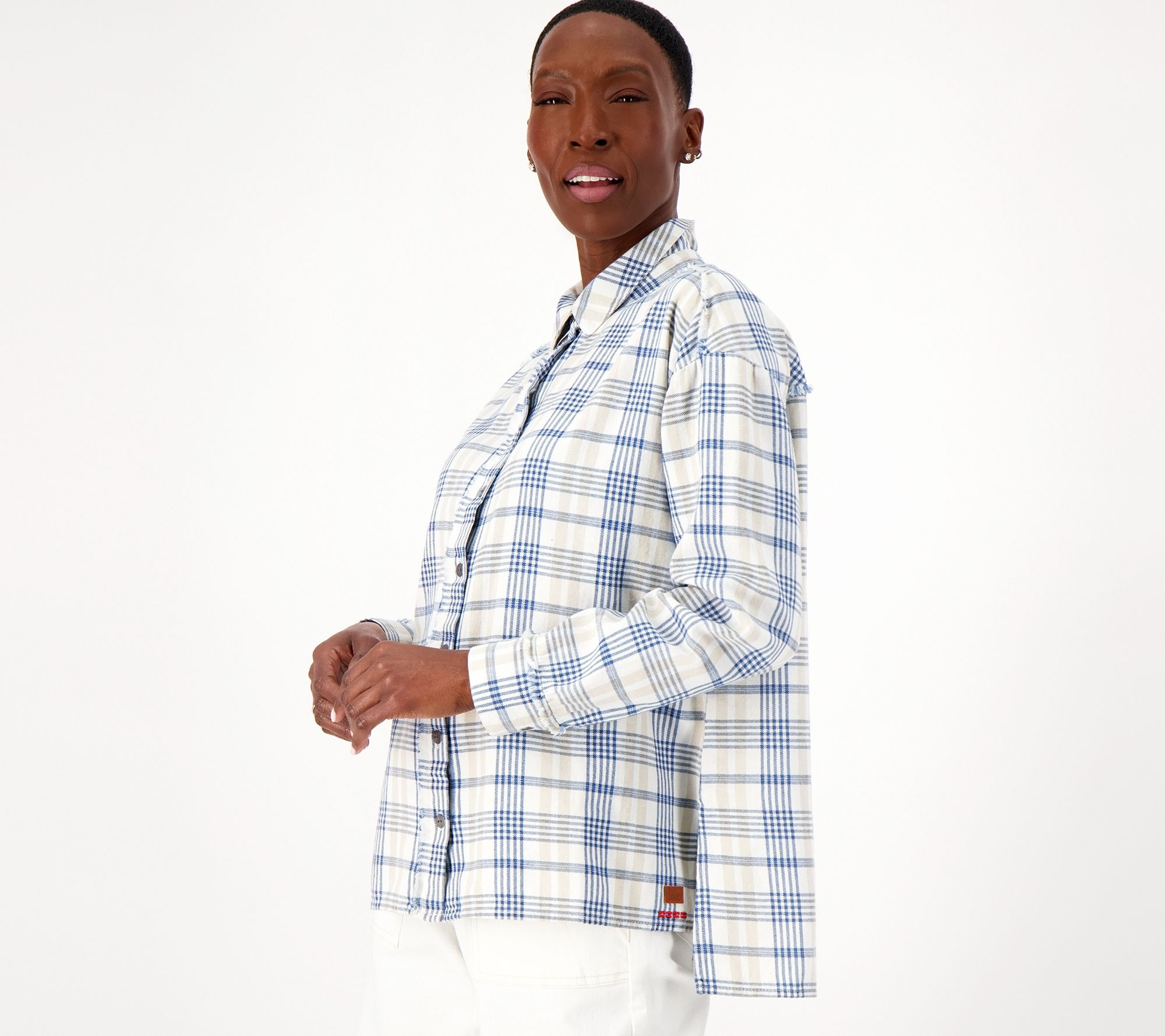 Peace Love World Love Unites Us Plaid Button Front Shirt