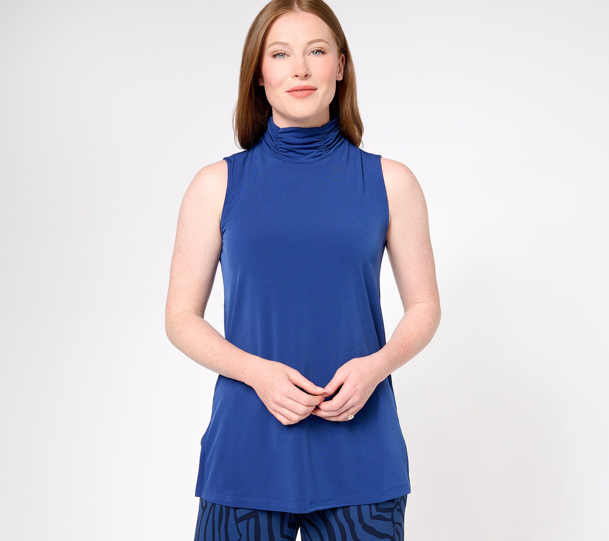Susan Graver Modern Essentials Pet Liquid Knit Mock Neck Tunic