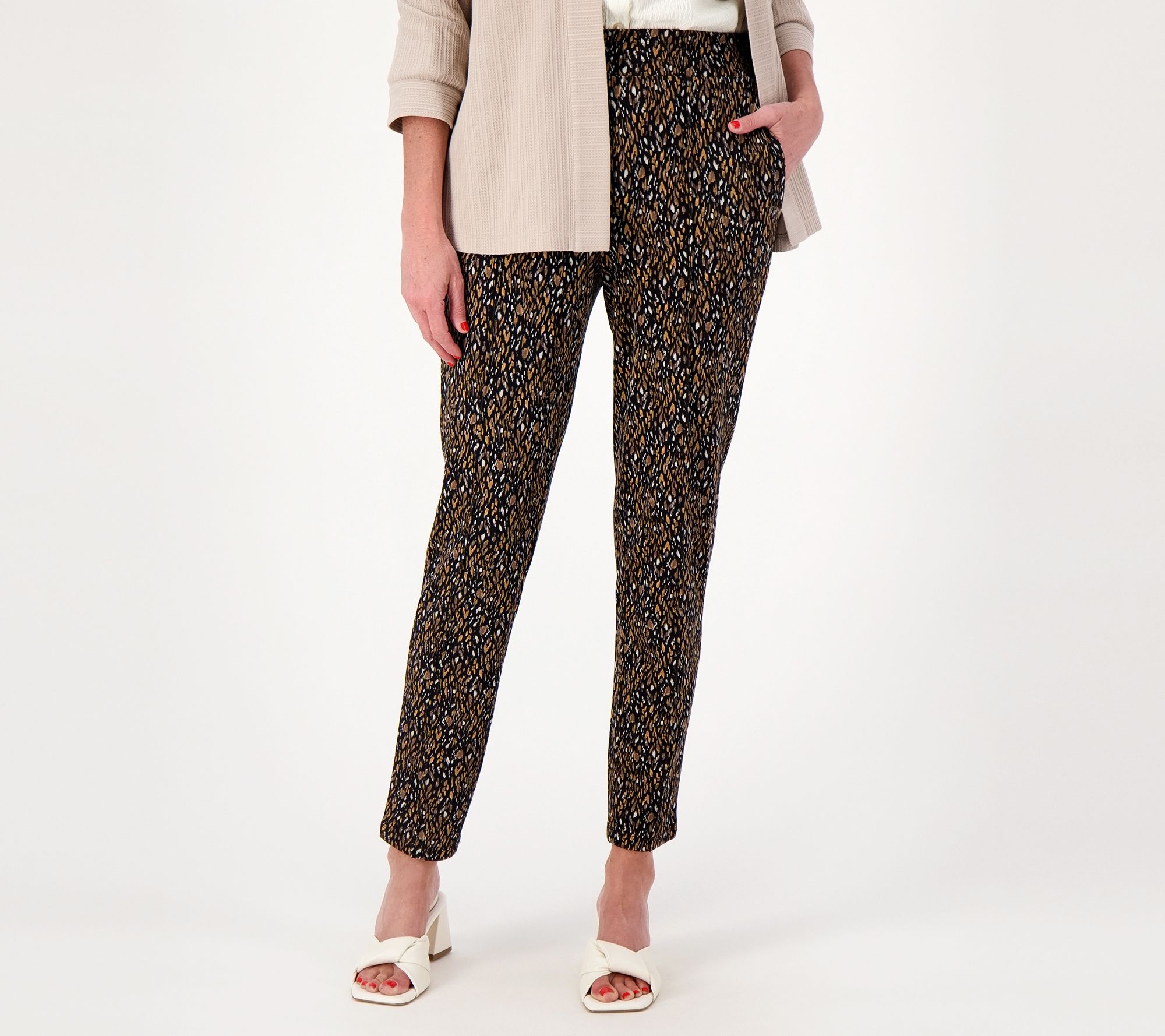Isaac Mizrahi Live! Petite Printed Ponte Knit Slim-Leg Pants