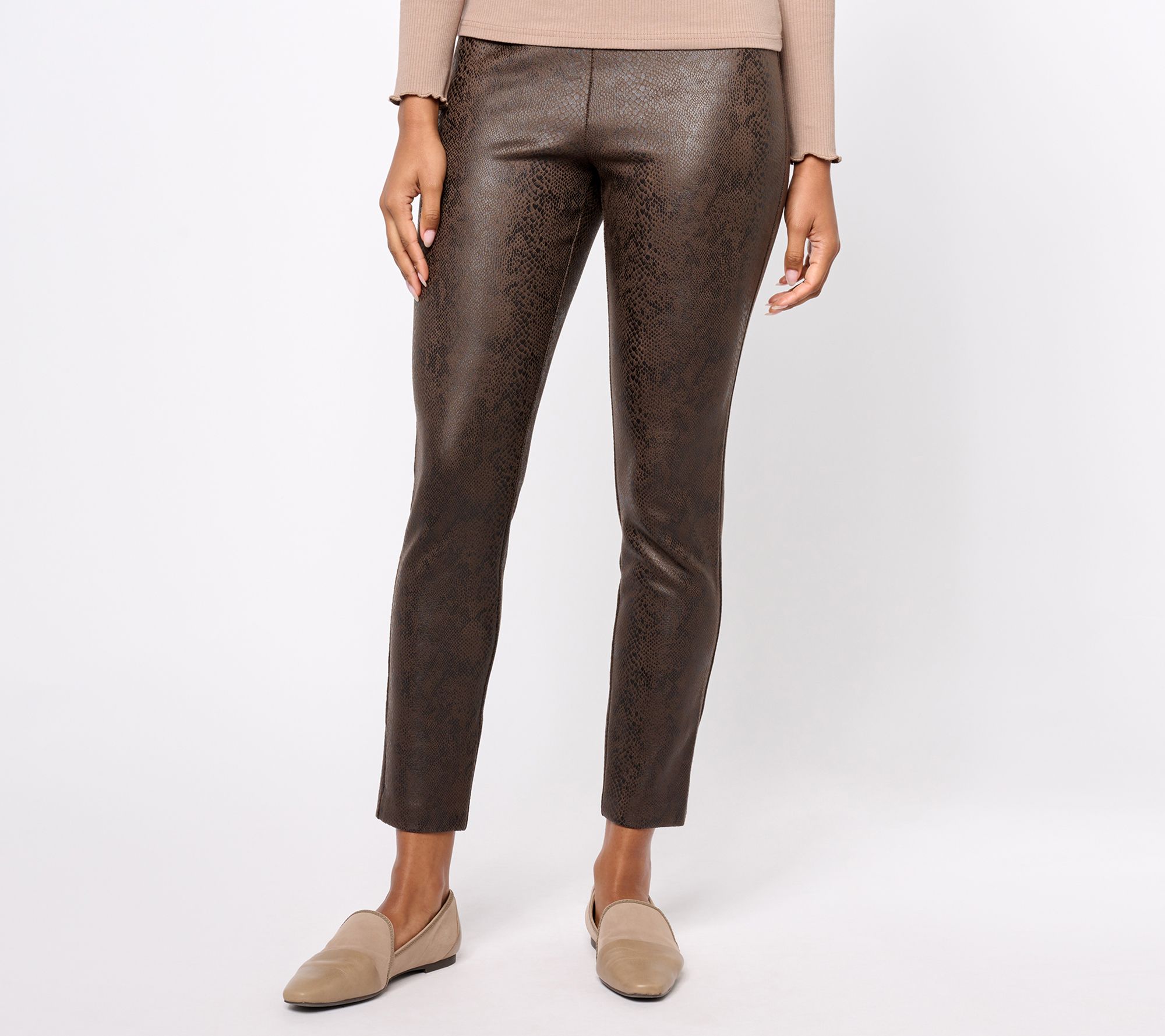 Susan Graver Petite Printed Knit Faux Suede Leggings