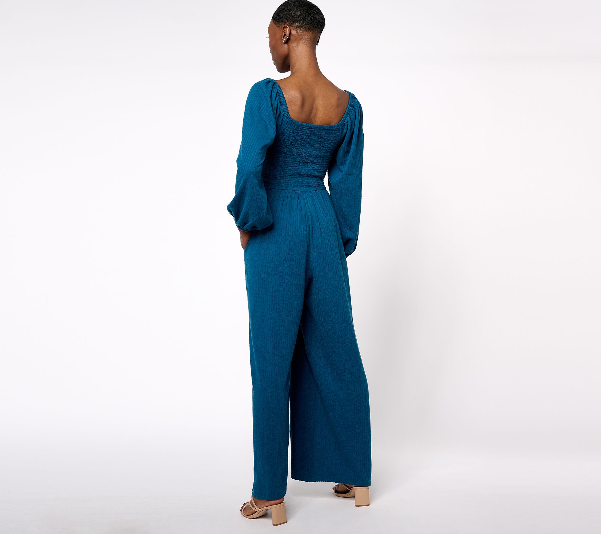 AnyBody Regular Daydreamer Knit Jumpsuit with Smocking - QVC.com