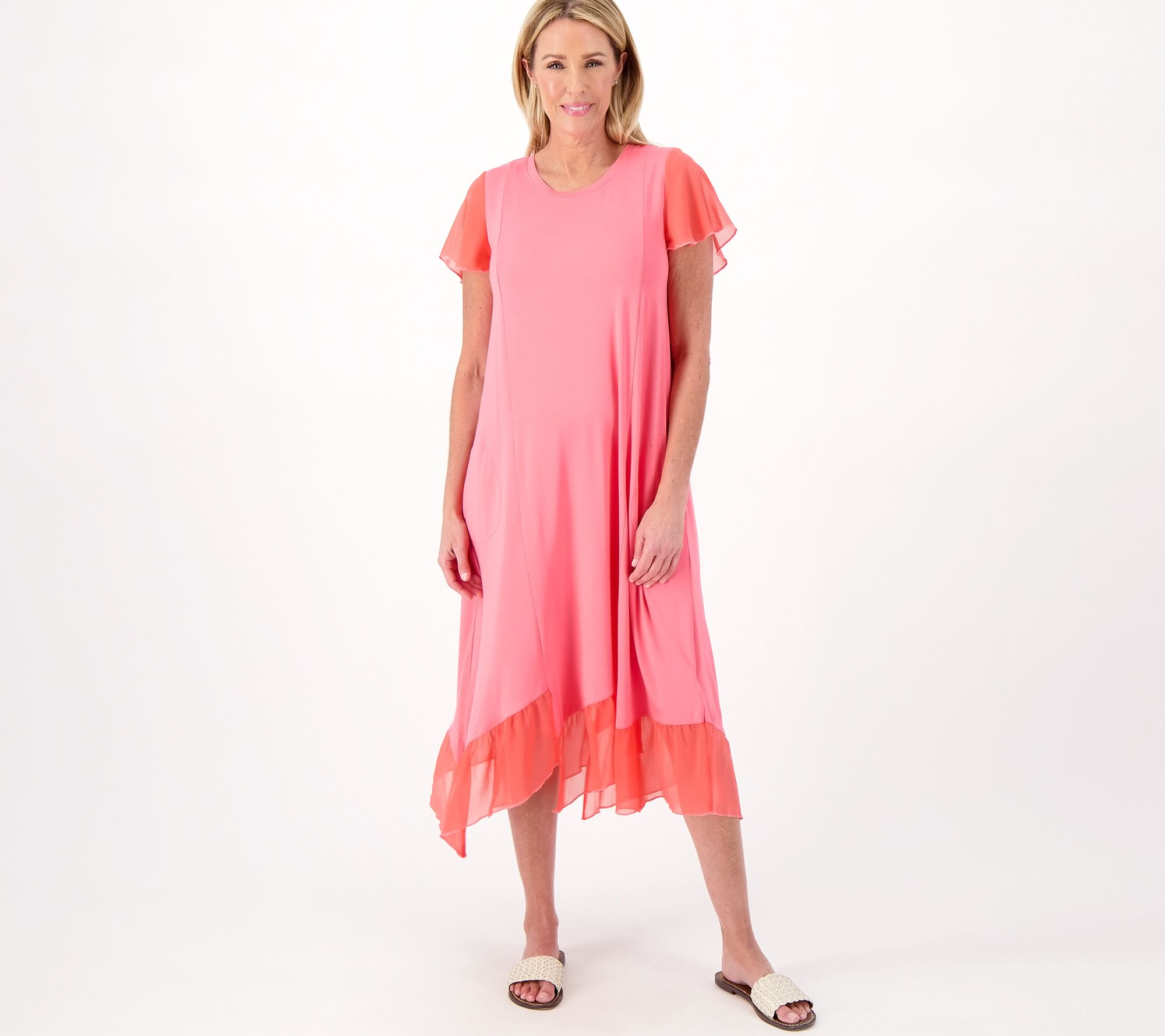 "As Is" LOGO by Lori Goldstein Regular Rayon 230 Dress with Chiffon Details