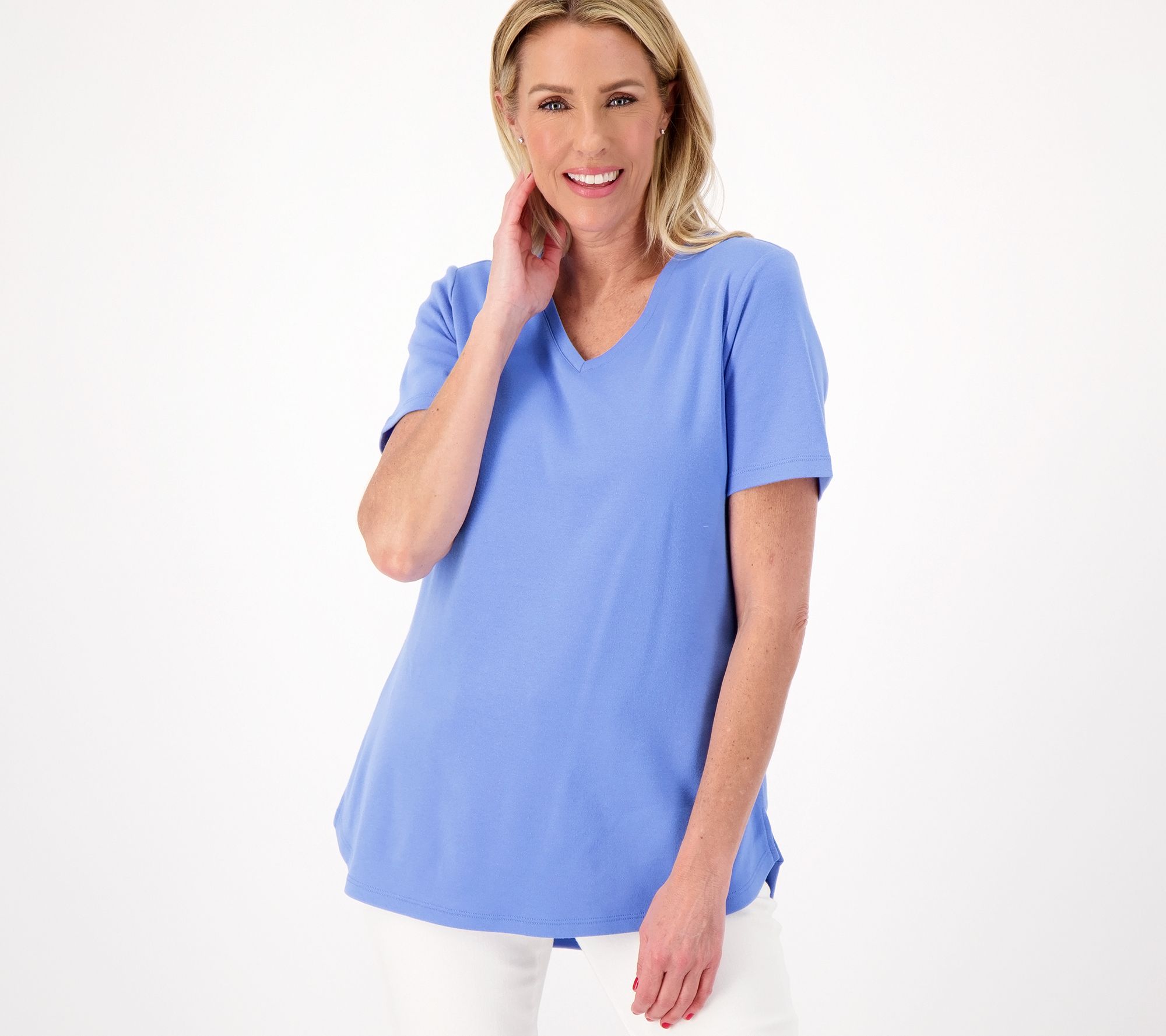 "As Is" Denim & Co. Essentials Interlock Regular V-Neck Tunic