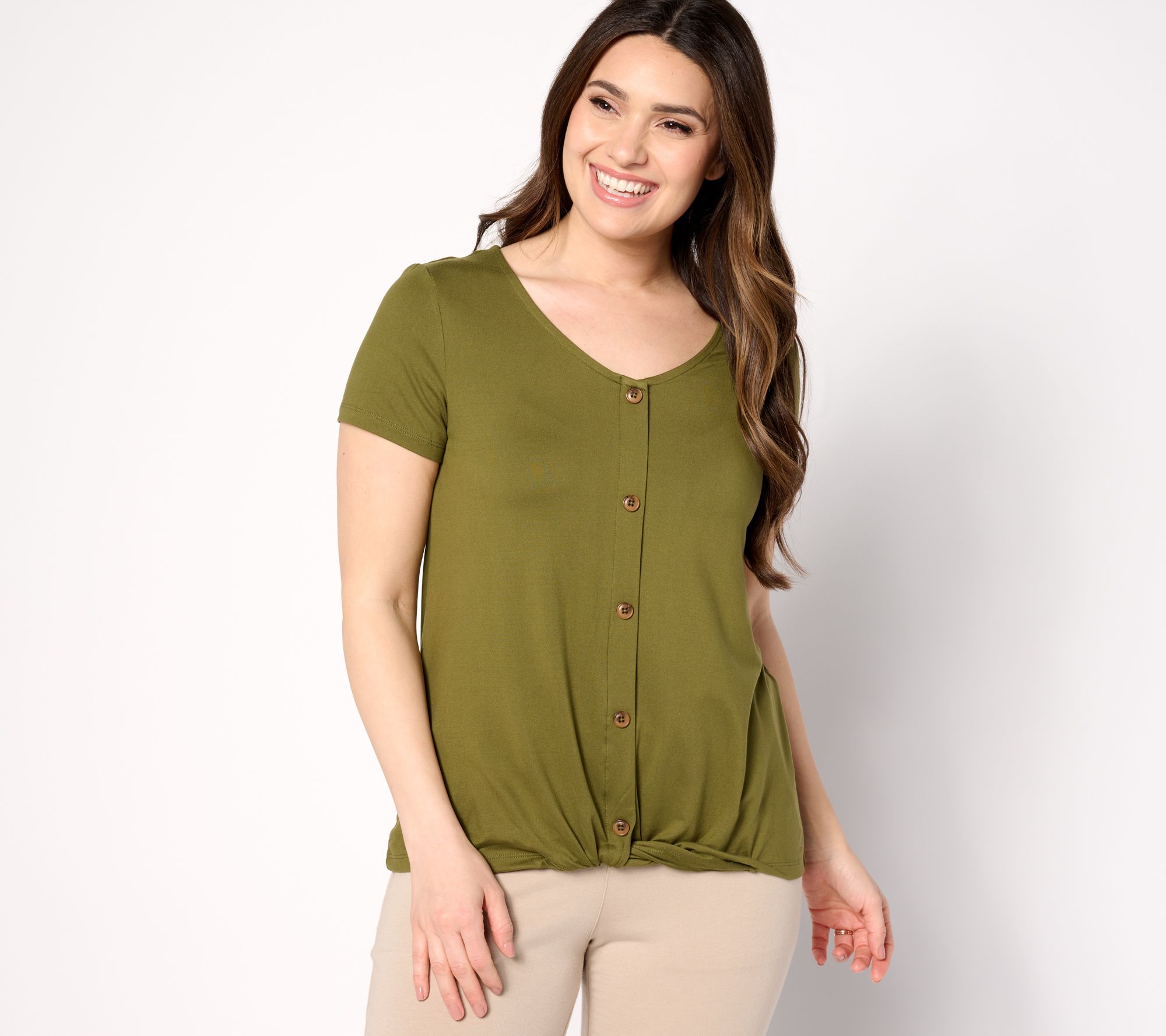 Cuddl Duds Flexwear Short Sleeve Top with Twist Front