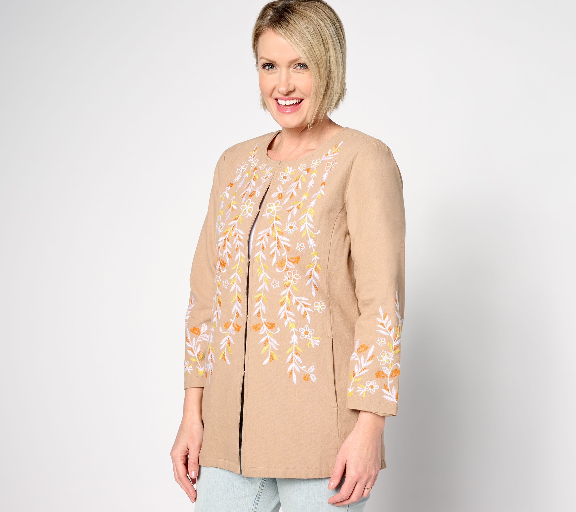 "As Is" GRAVER Susan Graver Petite Embroidered Cotton Topper