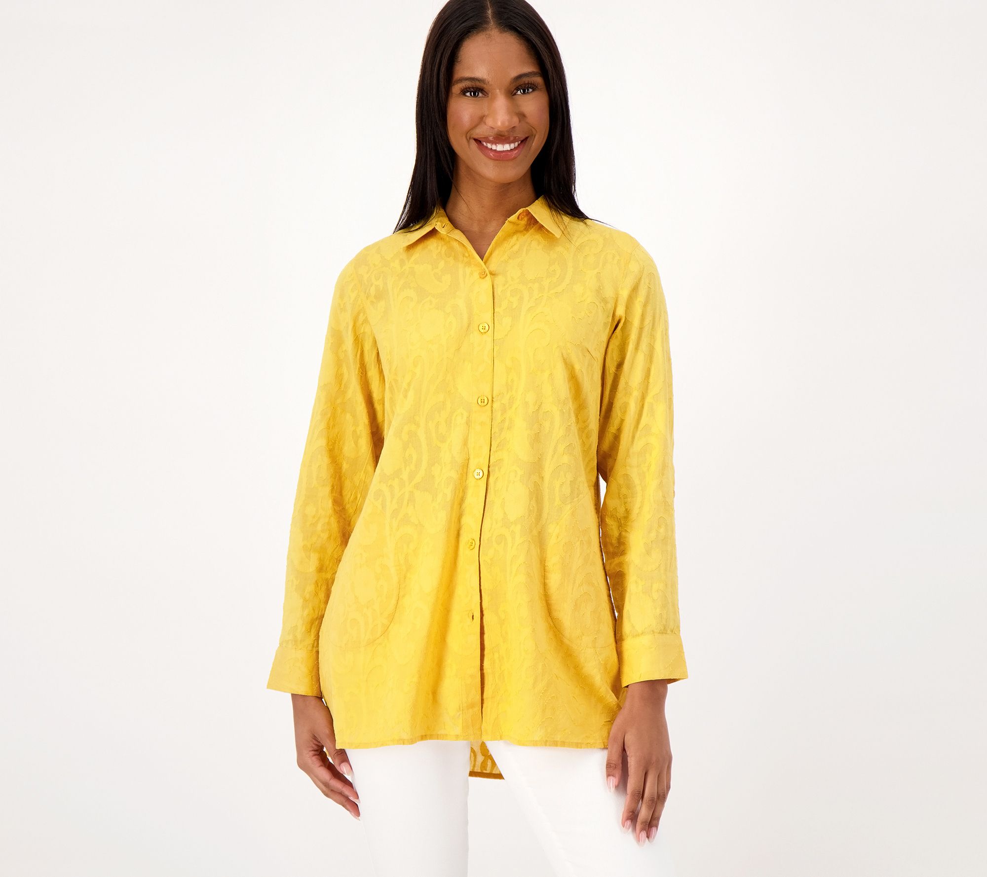 "As Is" Joan Rivers Petite Cotton Jacquard Boyfriend Tunic