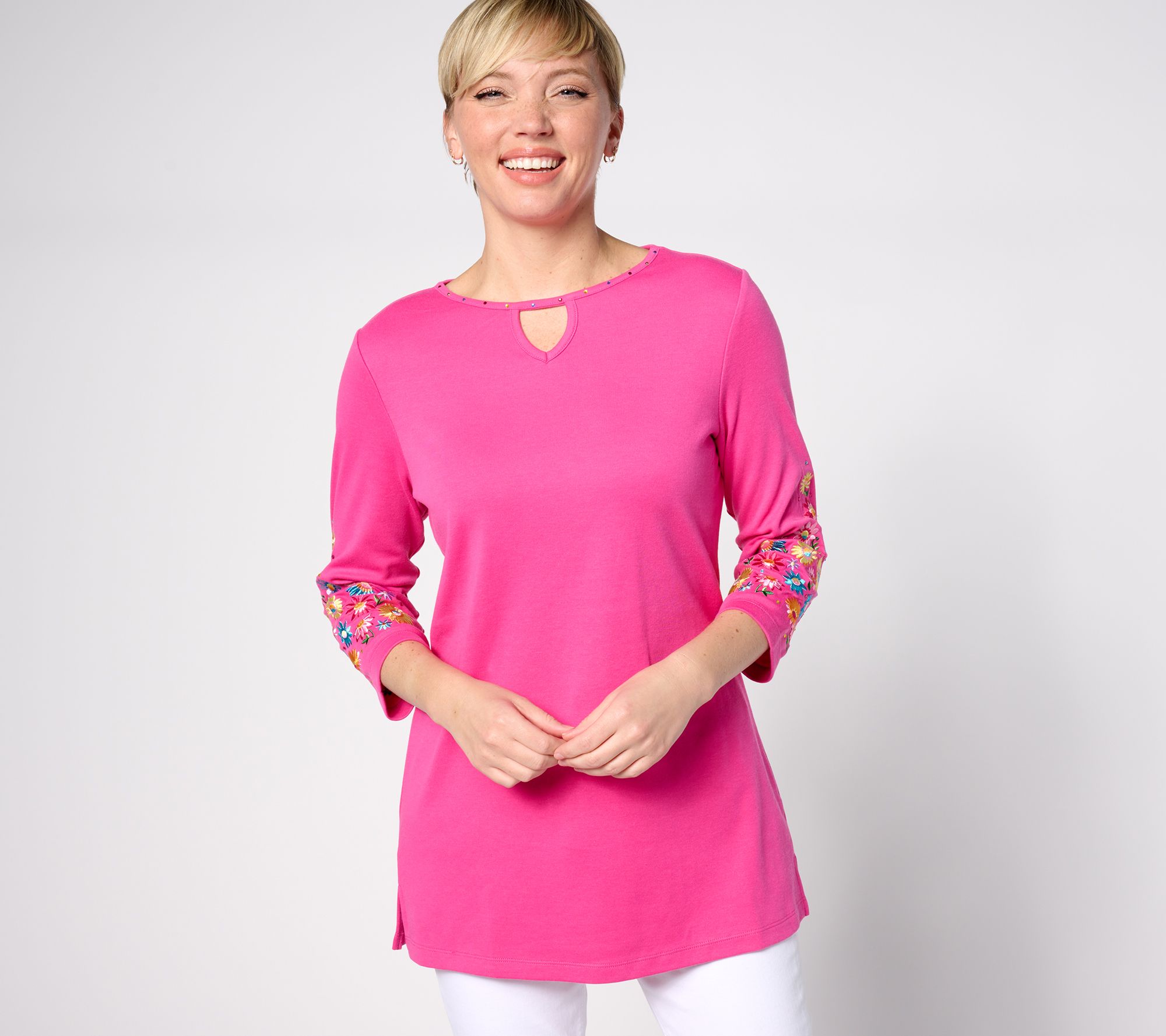 Quacker Factory Full Bloom and Bling 3/4 Sleeve Tunic