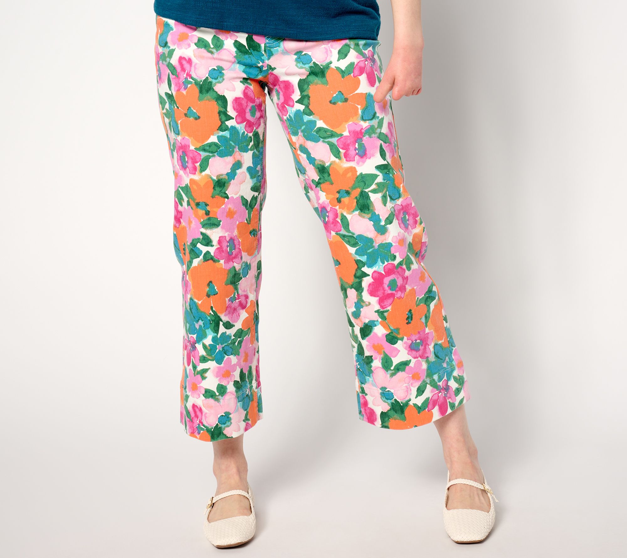 Isaac Mizrahi Live! Regular True Denim Printed Crop Wide Leg