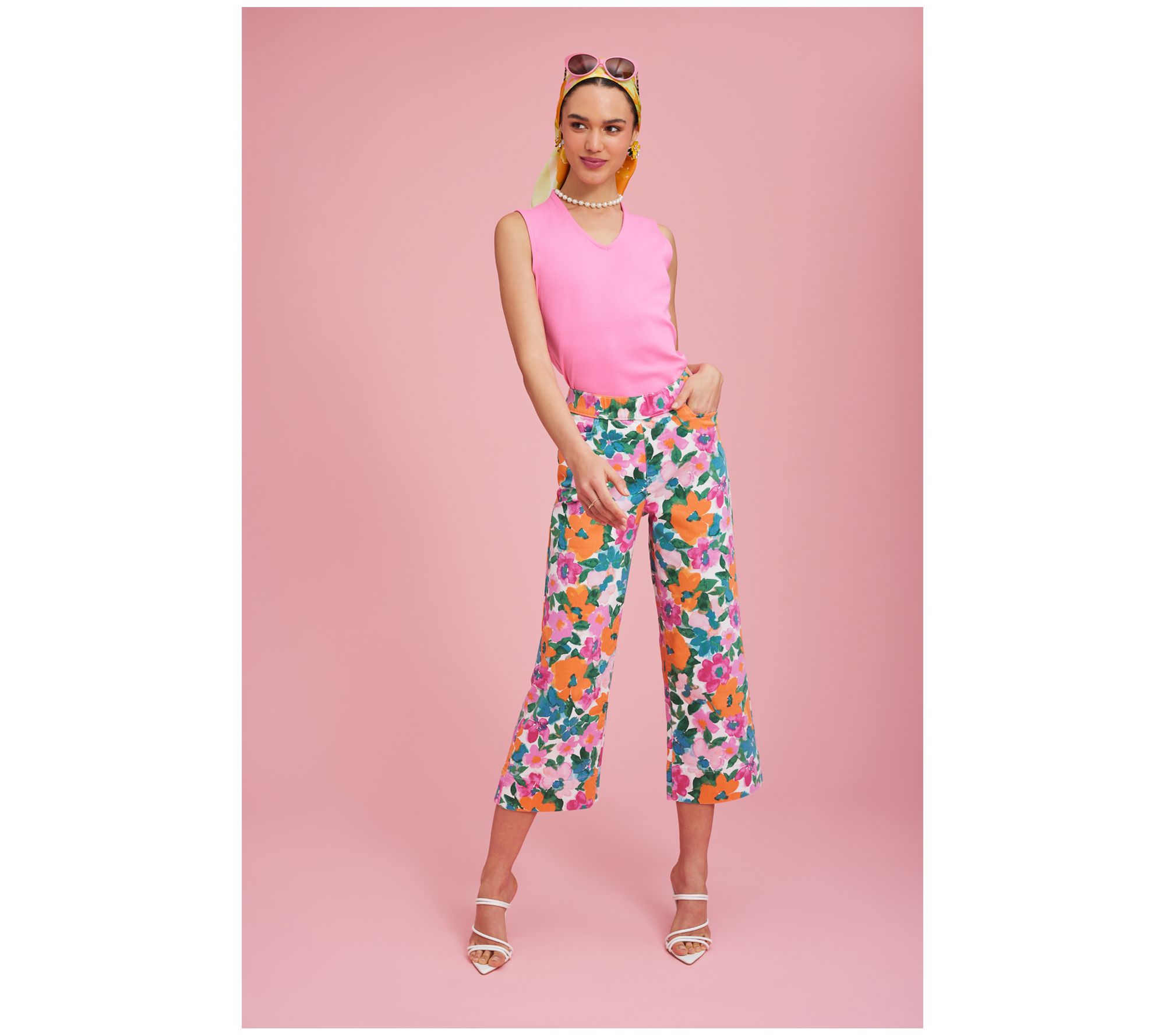 Isaac Mizrahi Live! Regular True Denim Printed Crop Wide Leg