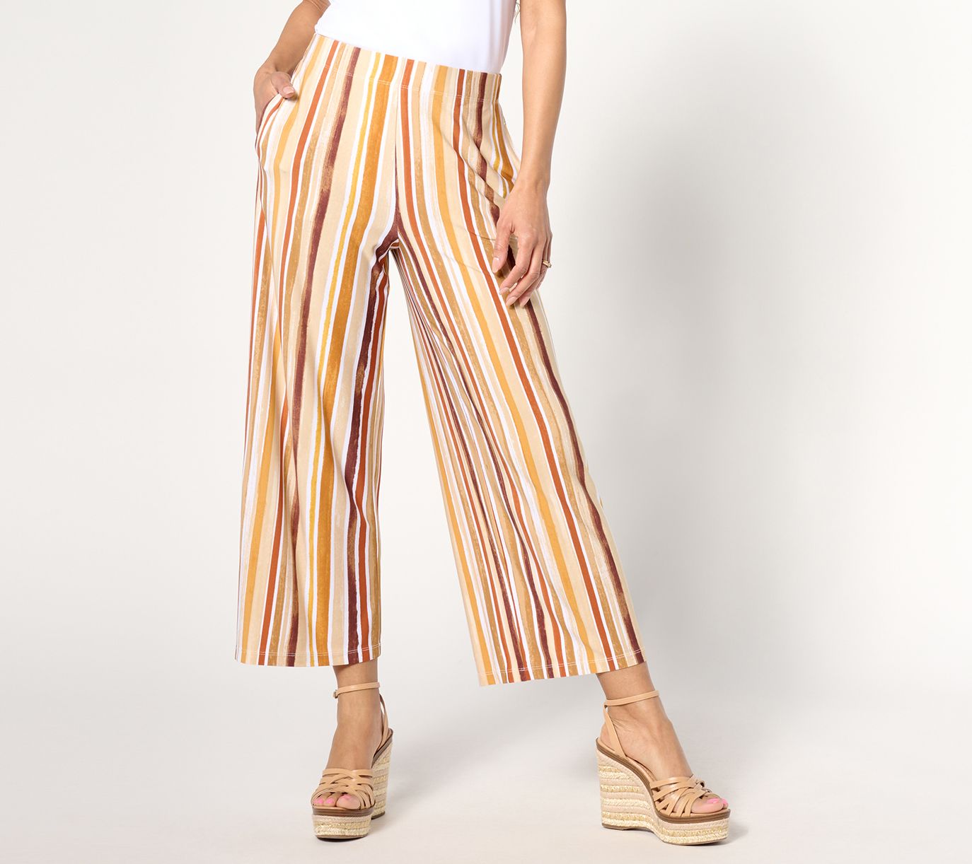 Susan Graver Petite Printed Liquid Knit Wide Leg Crop Pant - QVC.com