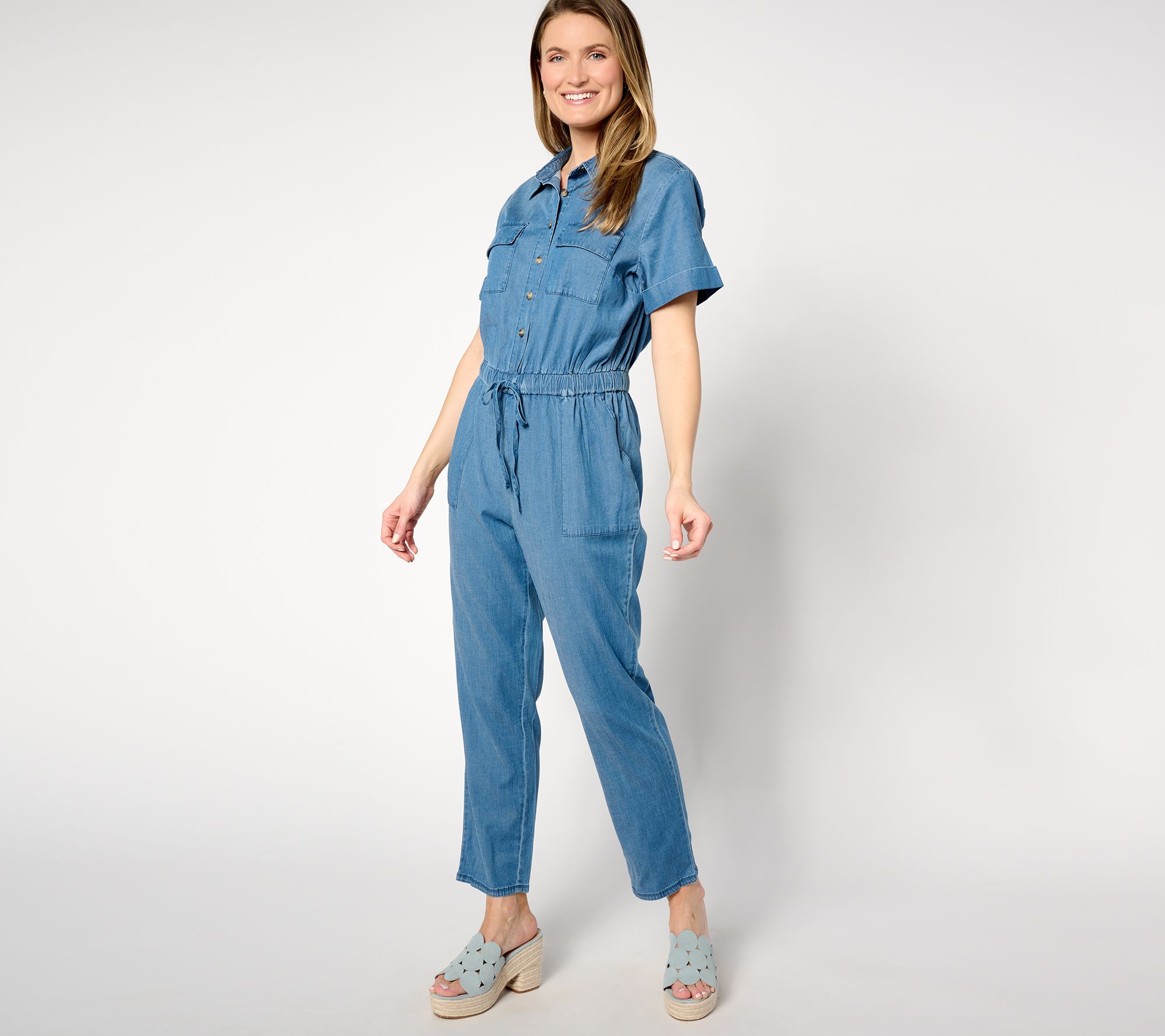 Joan Rivers Petite Tencel Short Sleeve Jumpsuit