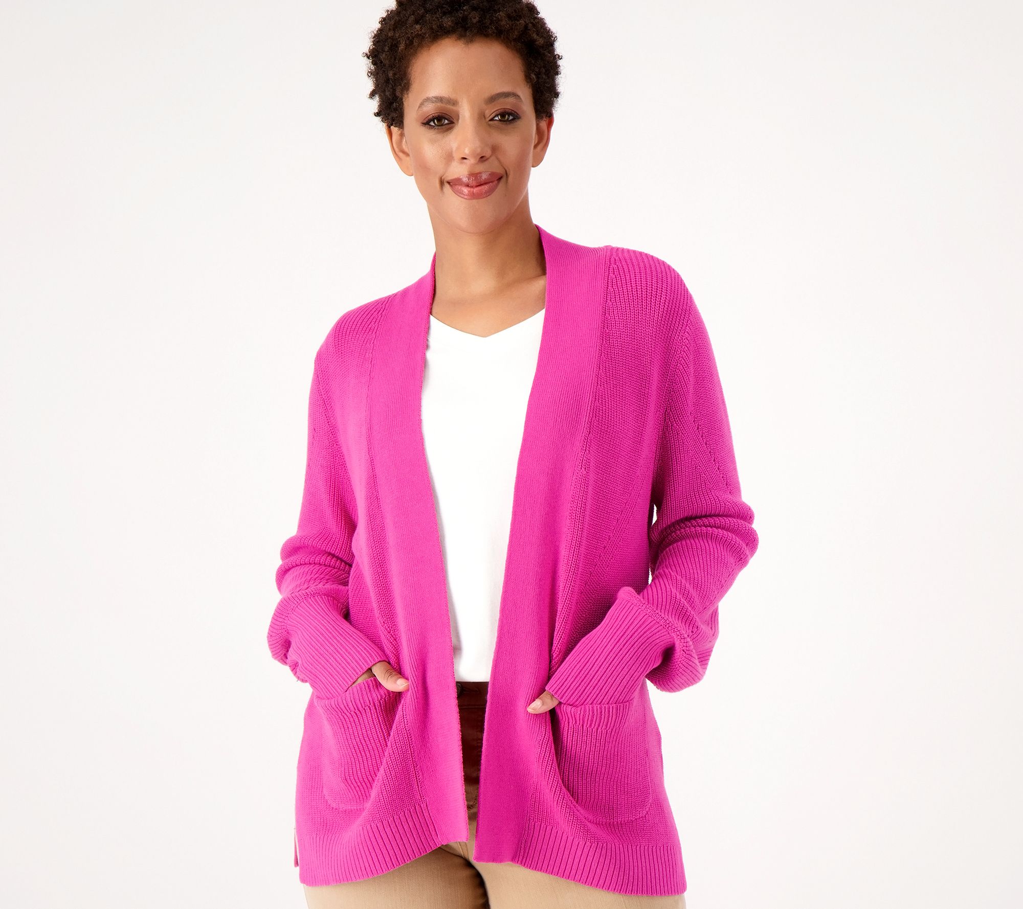 "As Is" Isaac Mizrahi Live! Open Shaker Stitch Sweater Cardigan