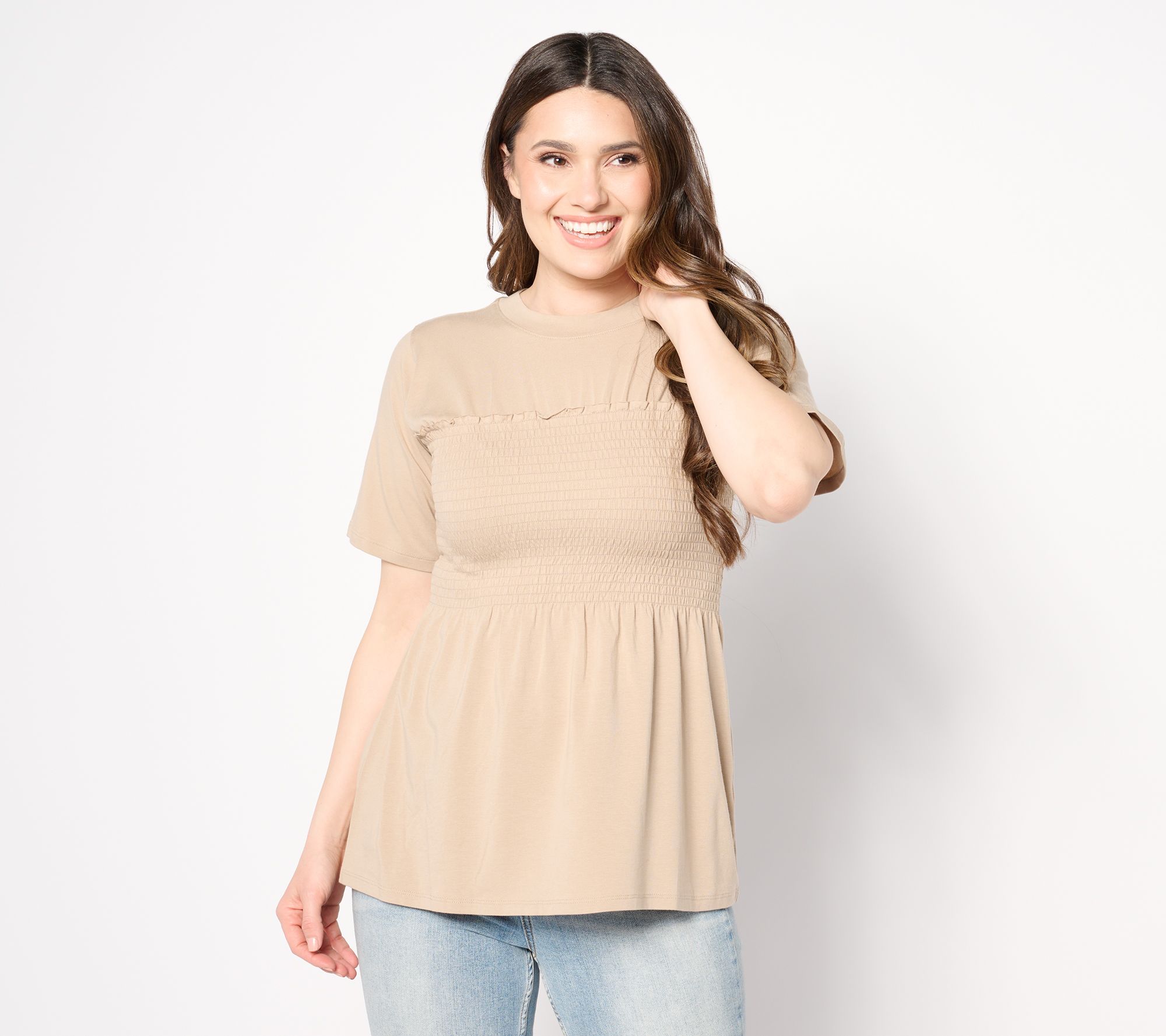 Studio Park x Vanessa Herring Ruched Peplum T-Shirt