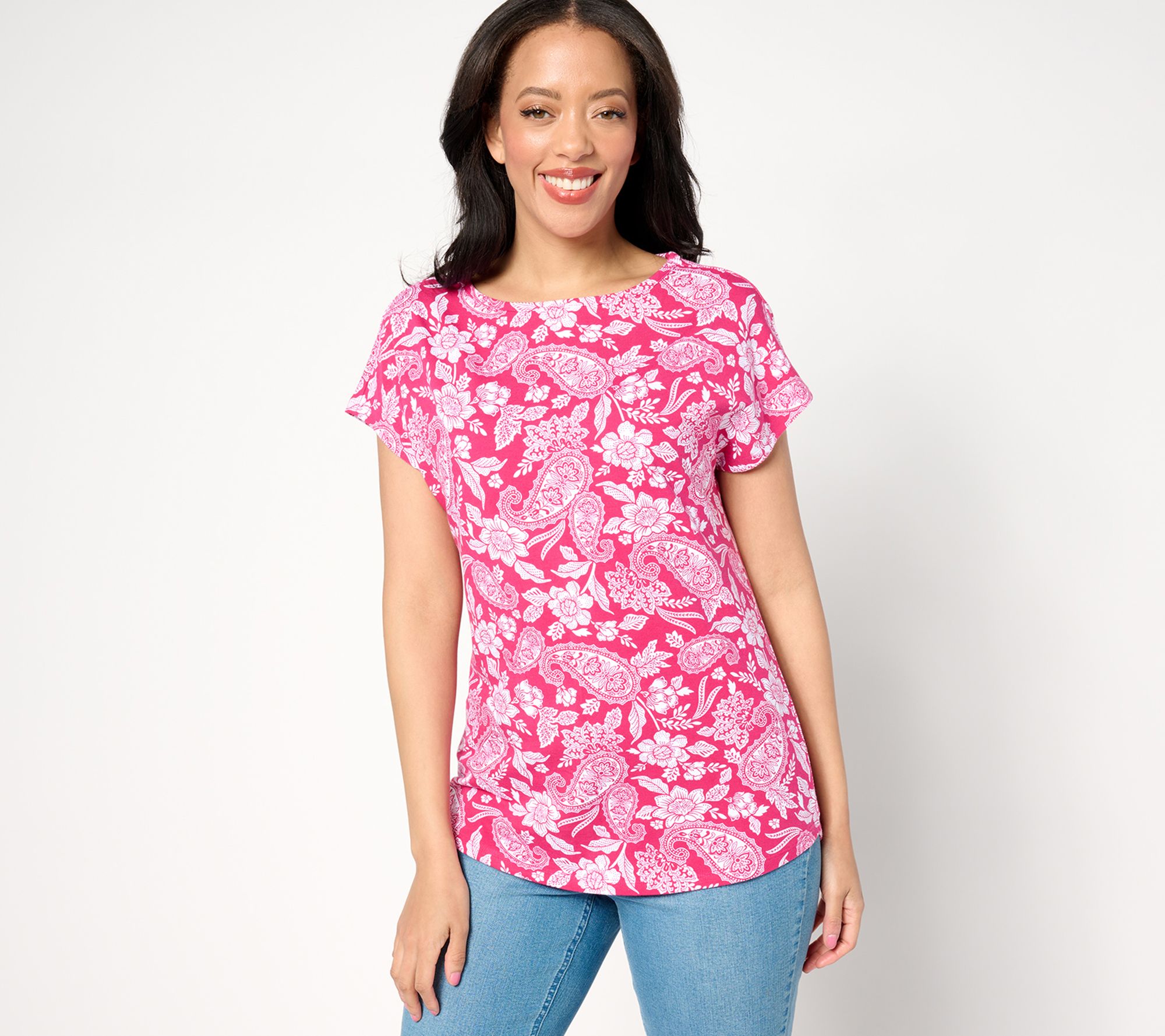 Denim & Co. Printed Favorite Jersey Boatneck Dolman Top