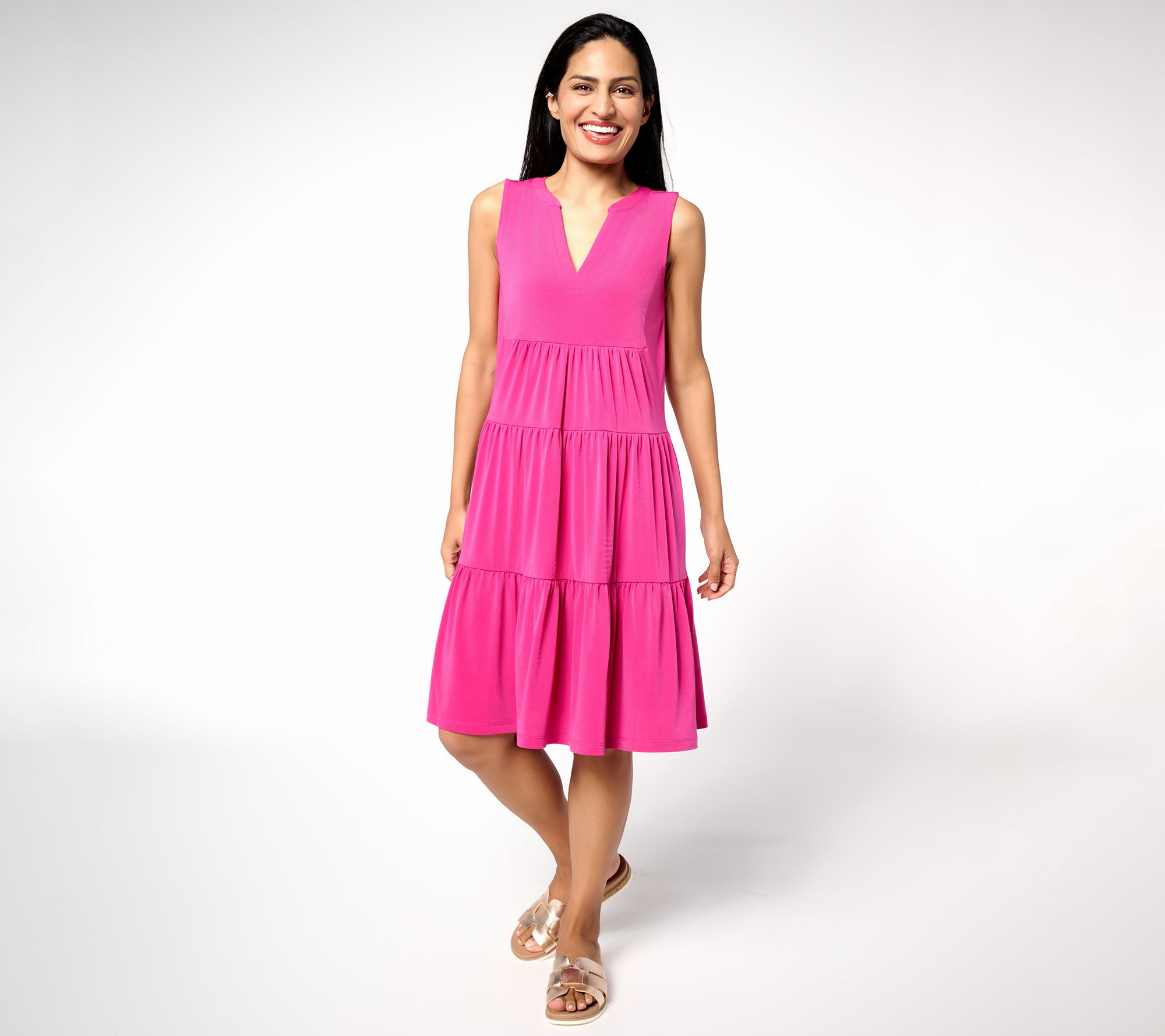 Susan Graver Every Day Regular Liquid Knit Sleeveless Tiered Dress
