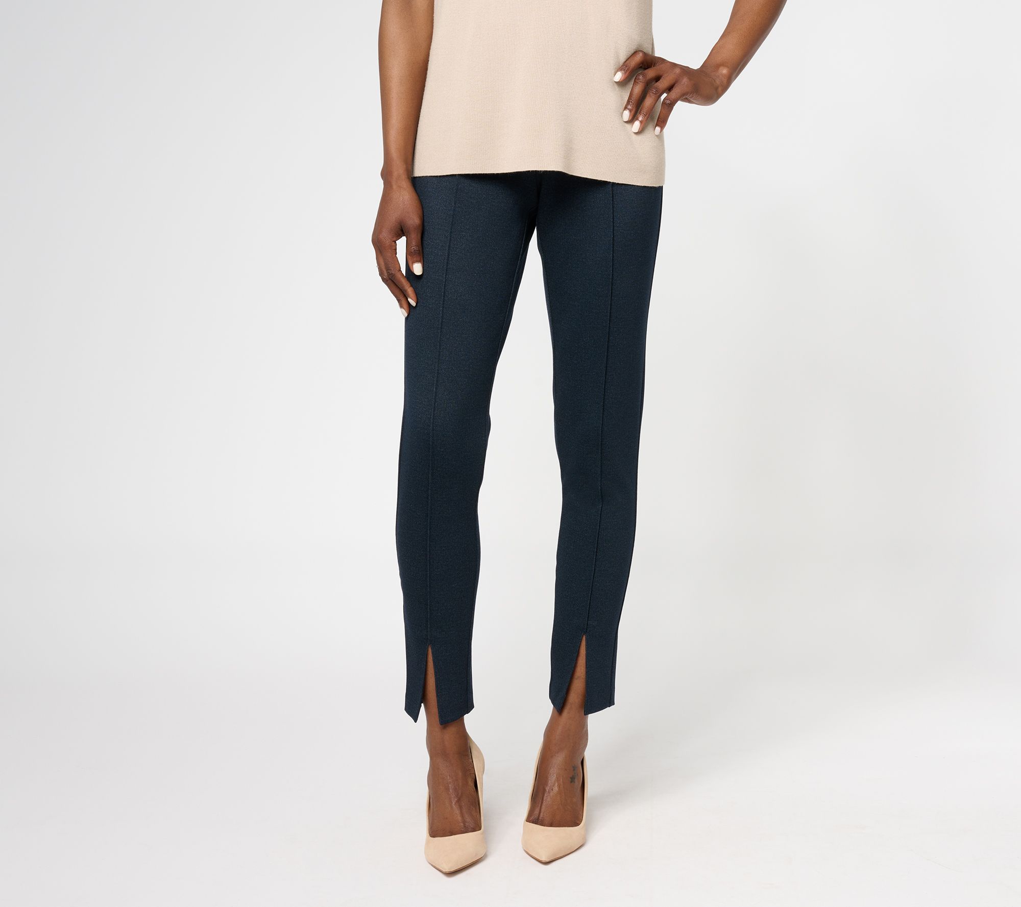 "As Is" Isaac Mizrahi Live! Petite Printed Ponte Pull On Pant w/ Pintuck