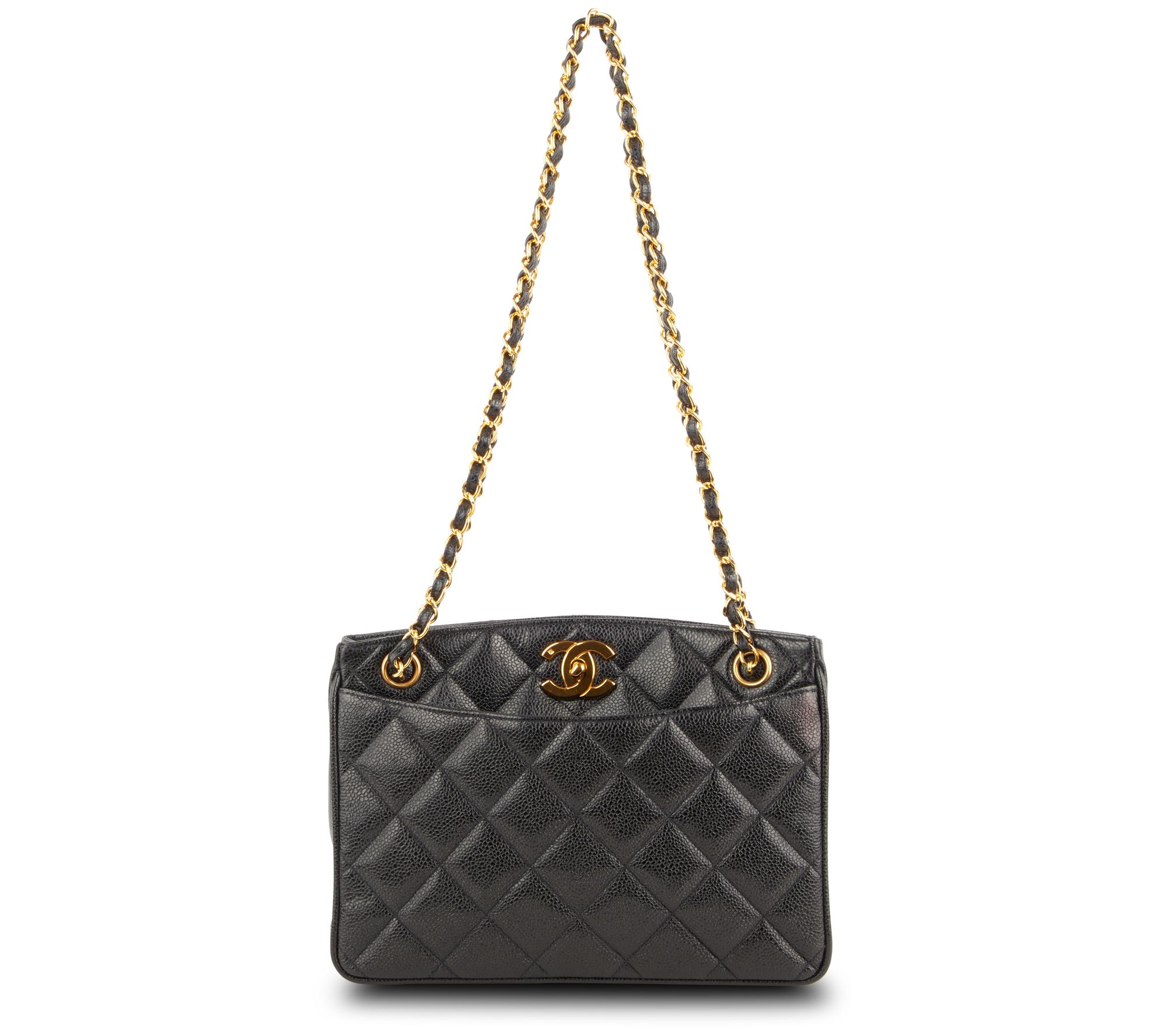 Pre-Owned Chanel XL CC Turnlock Tote Bag Caviar Black - QVC.com