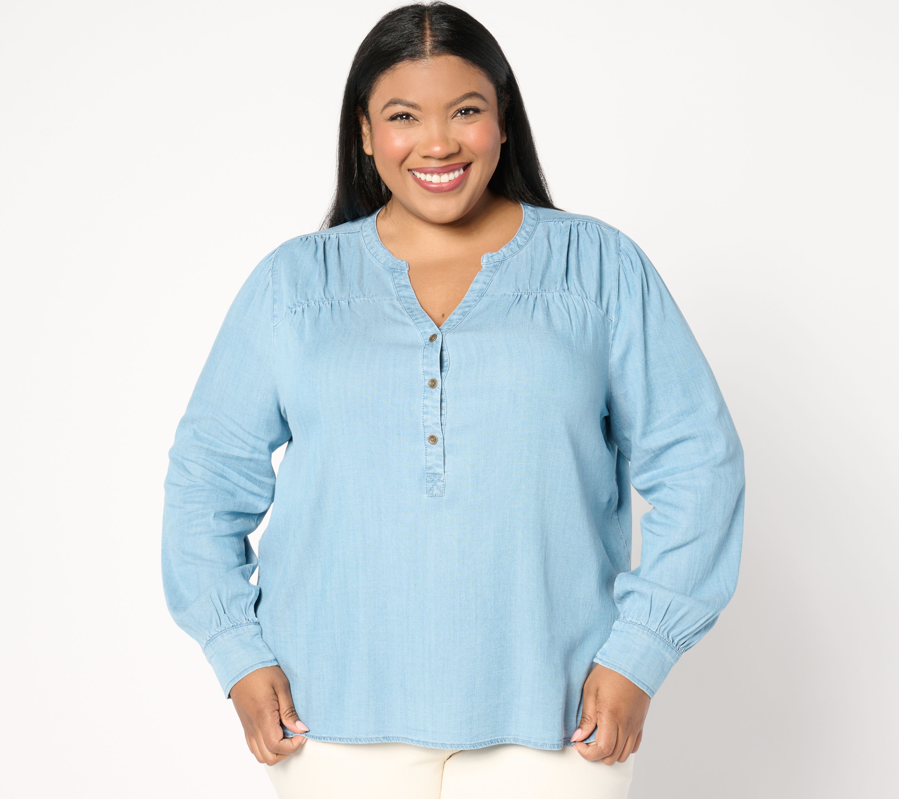 AnyBody Drapey Denim Henley Top