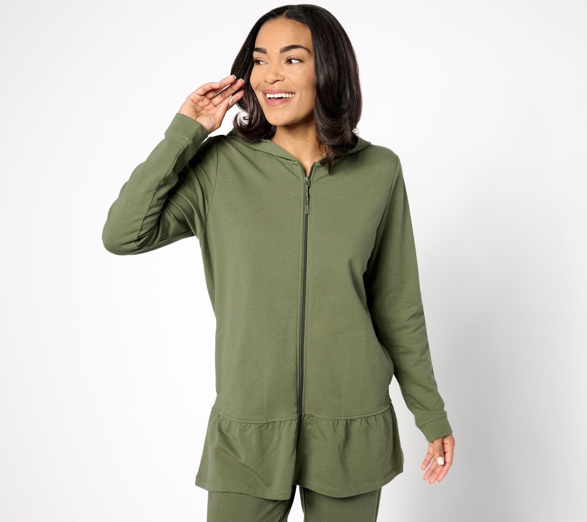 "As Is" Denim & Co. Regular Active French Terry Hooded Tunic