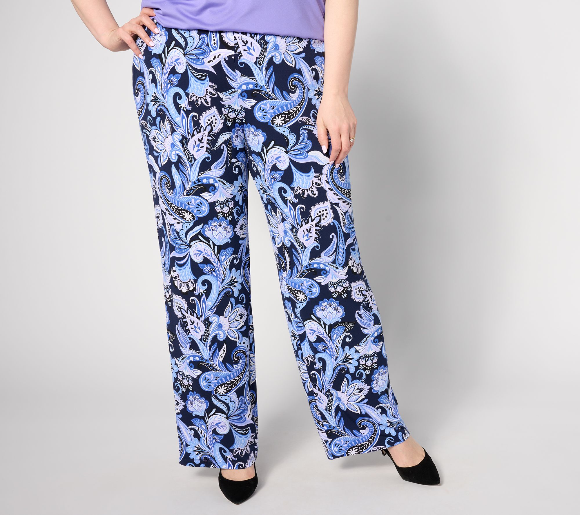 "As Is" Susan Graver Passport Reg Printed Liquid Knit Wide Leg Pants