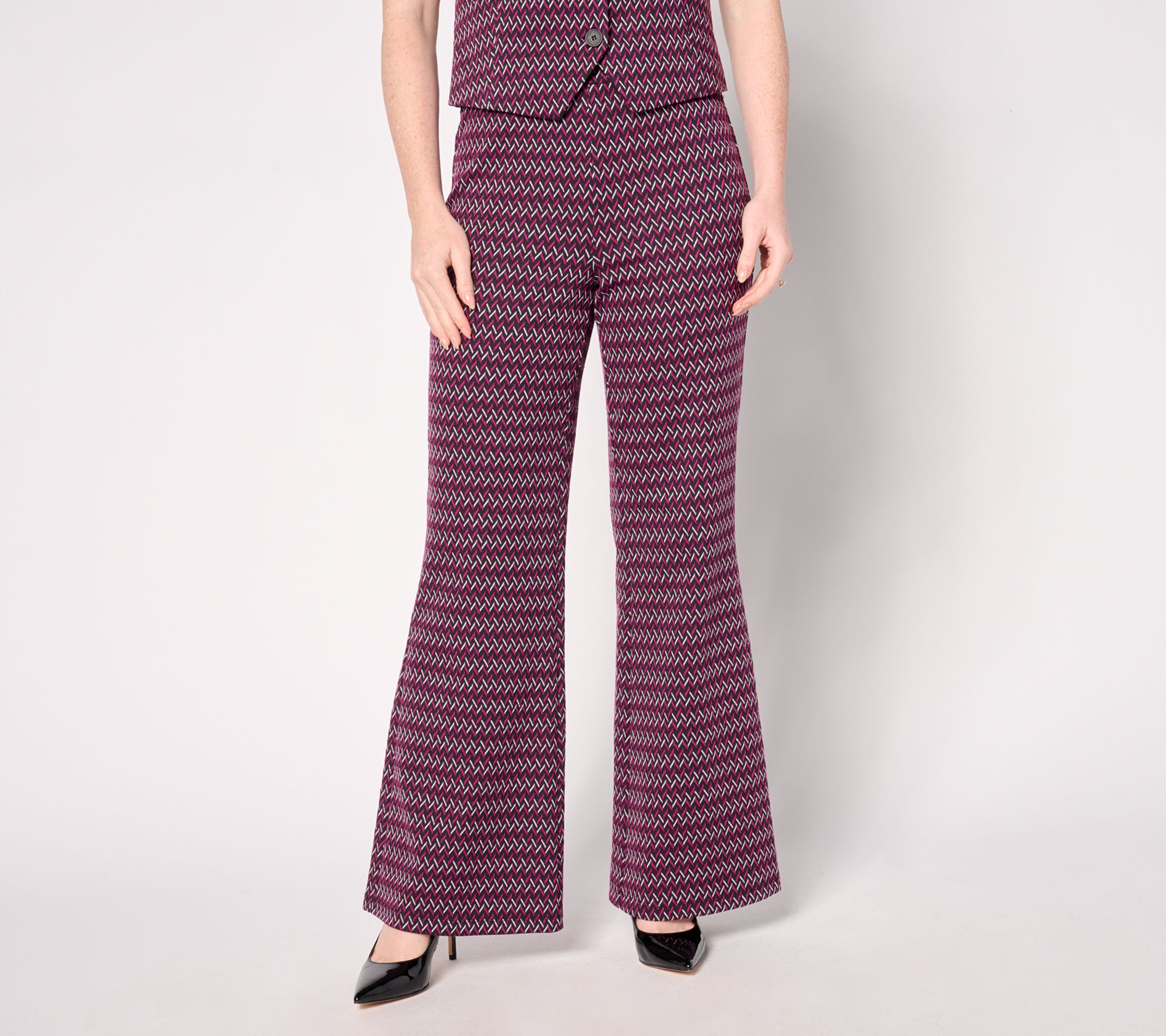 by Stacy London Regular Patterned Knit Jacquard Flare Pant