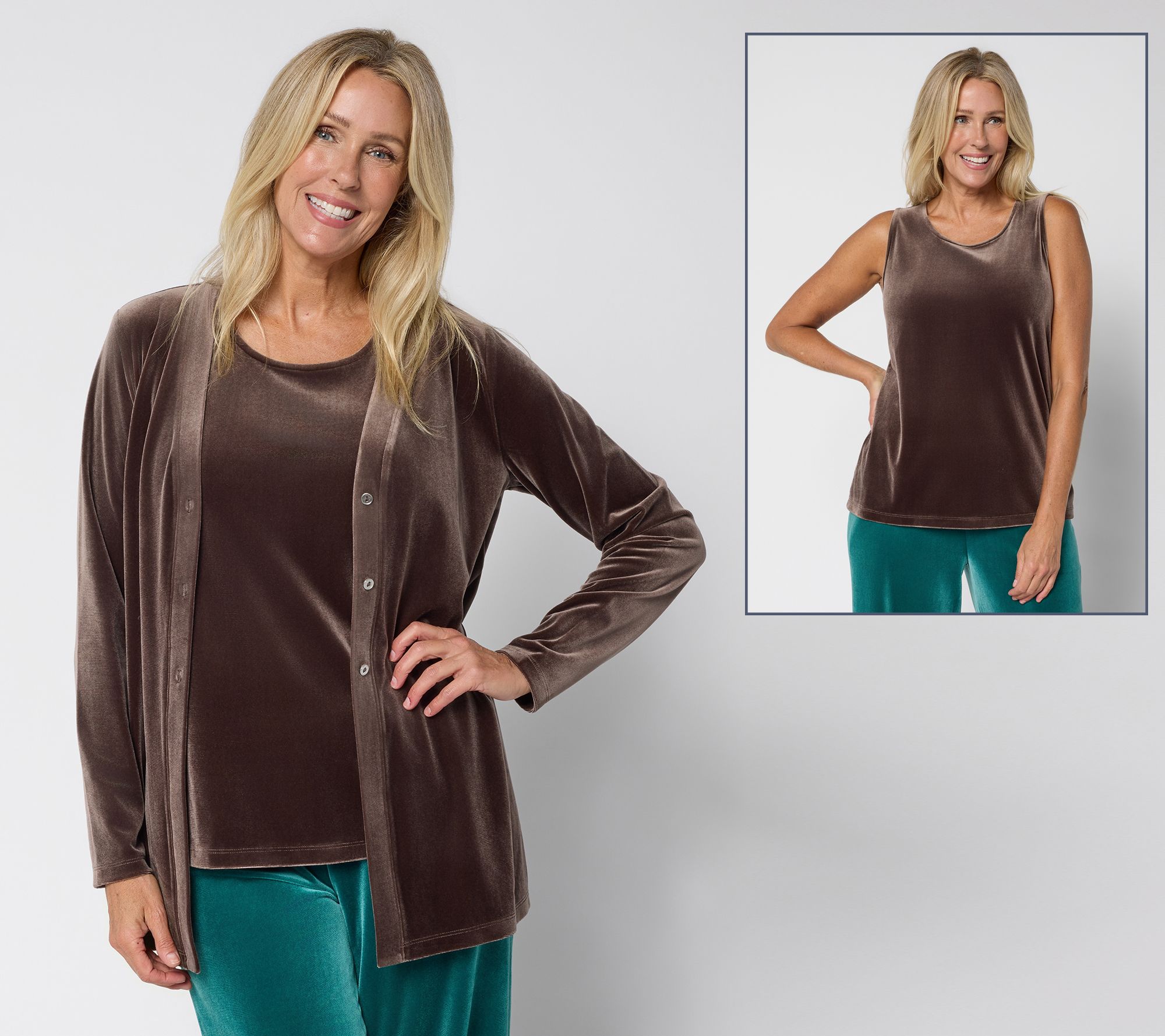 Denim & Co. Archives Velvet Cardigan & Tank Set