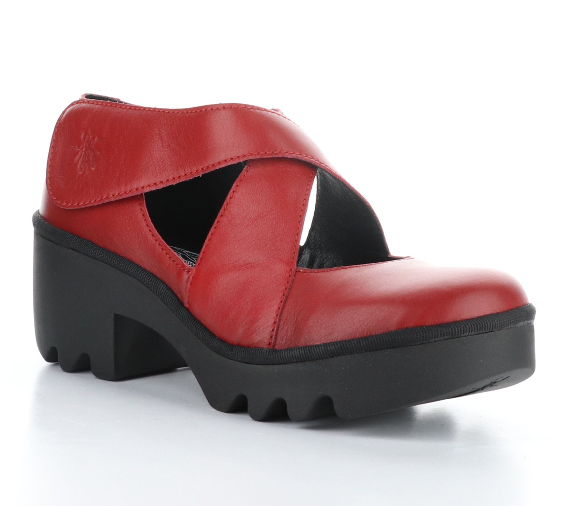 Fly London Dublin Leather Criss-Cross Strap Block Heel- Togo