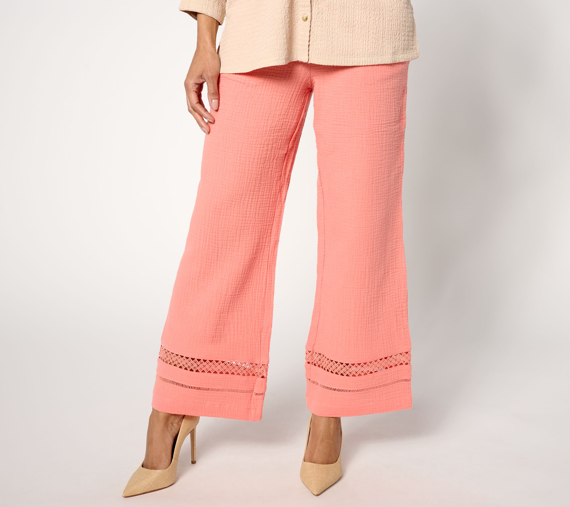 "As Is" Isaac Mizrahi Live! Tall Gauze Wide Leg Ankle Pants