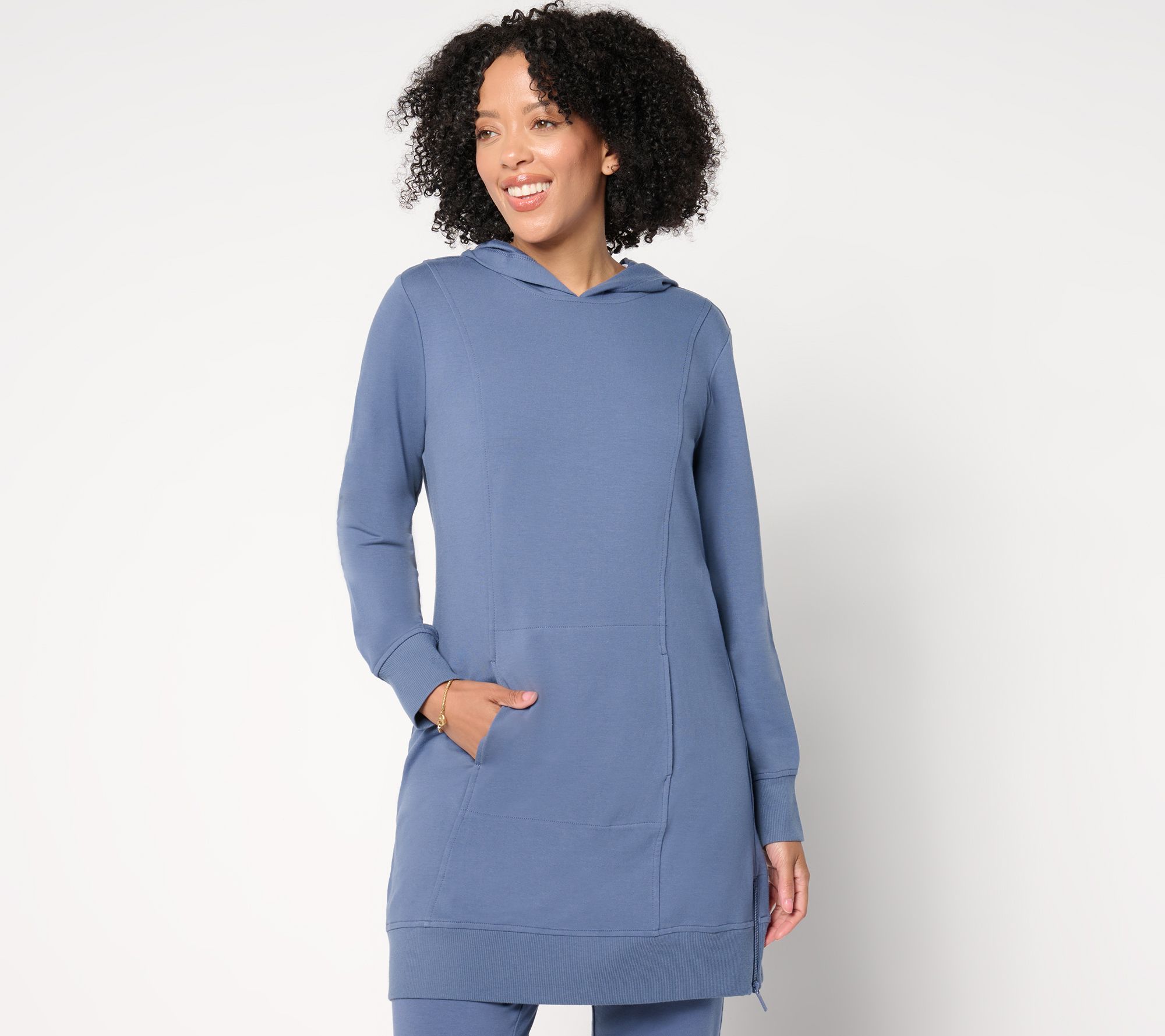 "As Is" Denim & Co. Active Regular French Terry Hooded Tunic Pullover