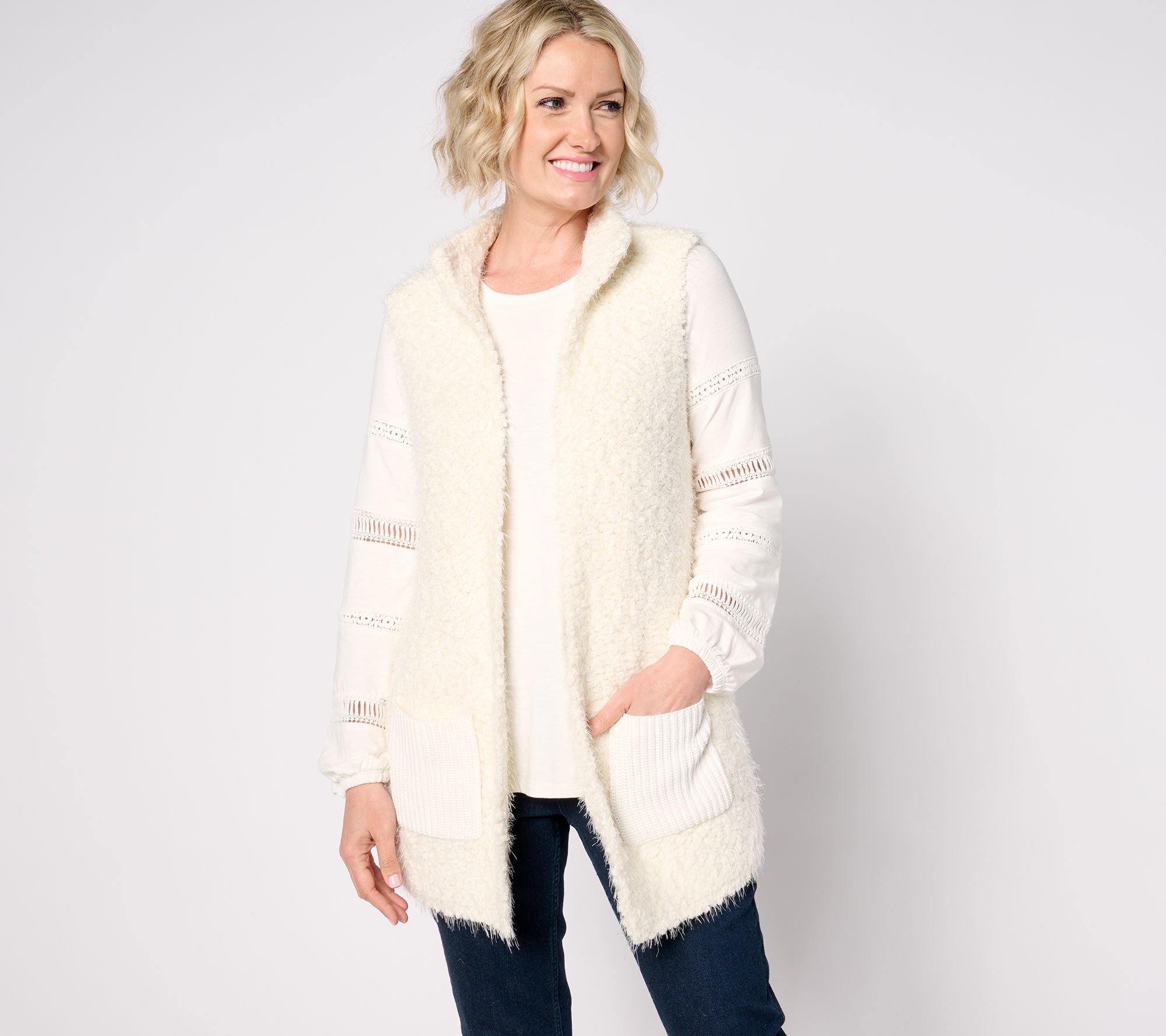 "As Is" Belle Boho by Kim Gravel Textured Boucle Sweater Vest w/Pockets