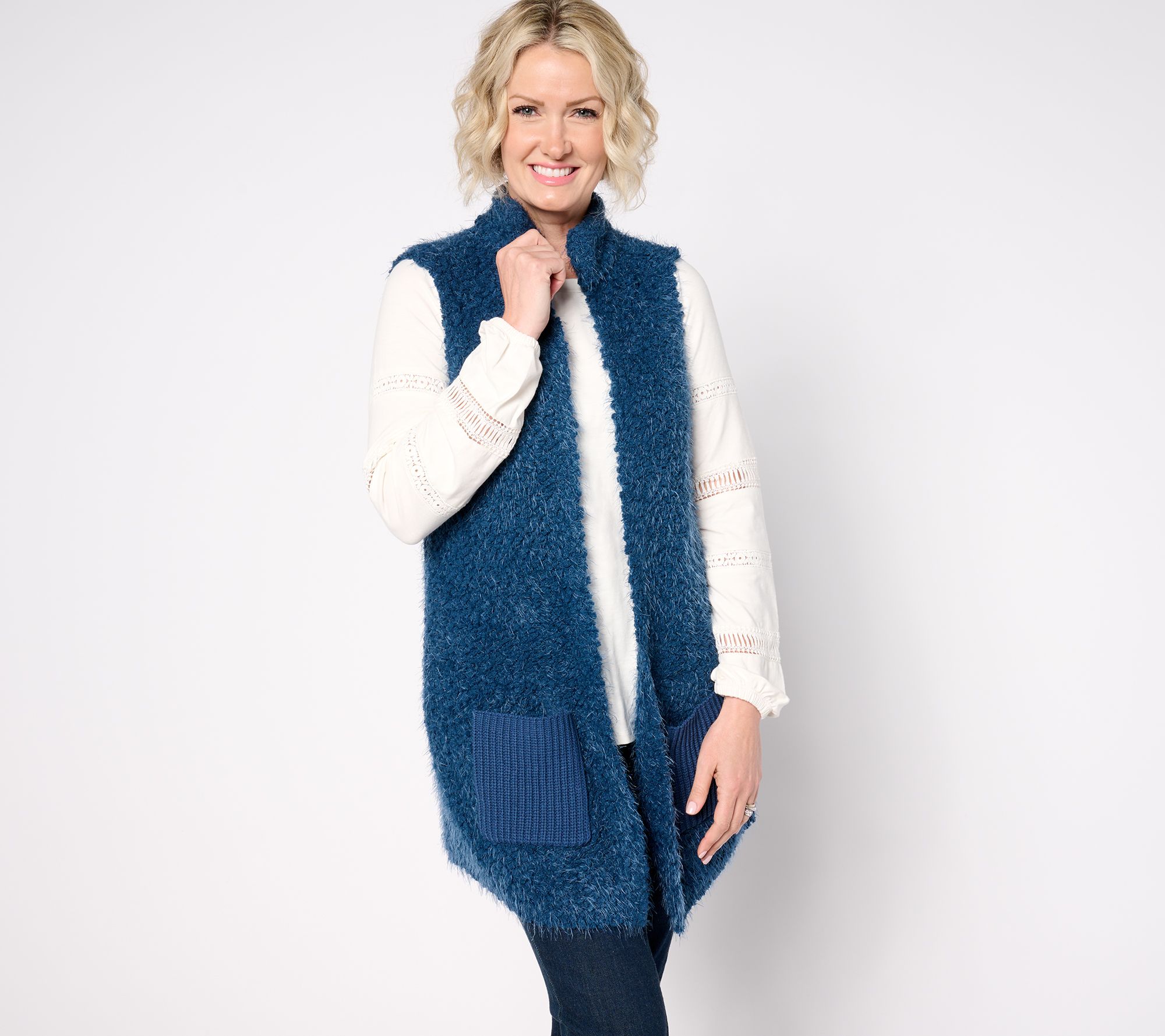 "As Is" Belle Boho by Kim Gravel Textured Boucle Sweater Vest w/Pockets