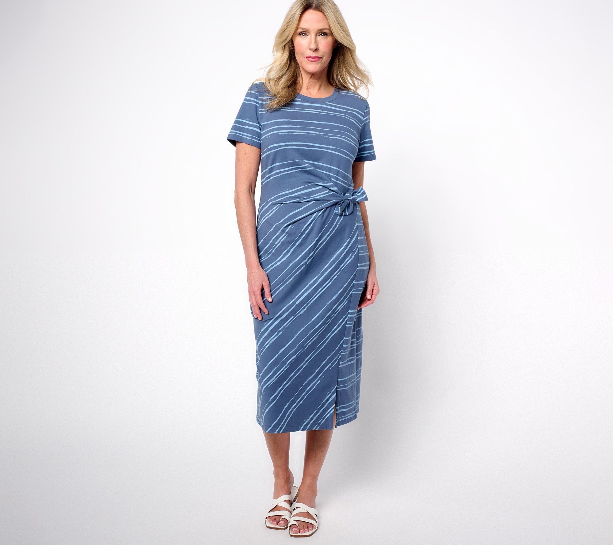 AnyBody Petite Printed Stripe Tie Front Knit Dress